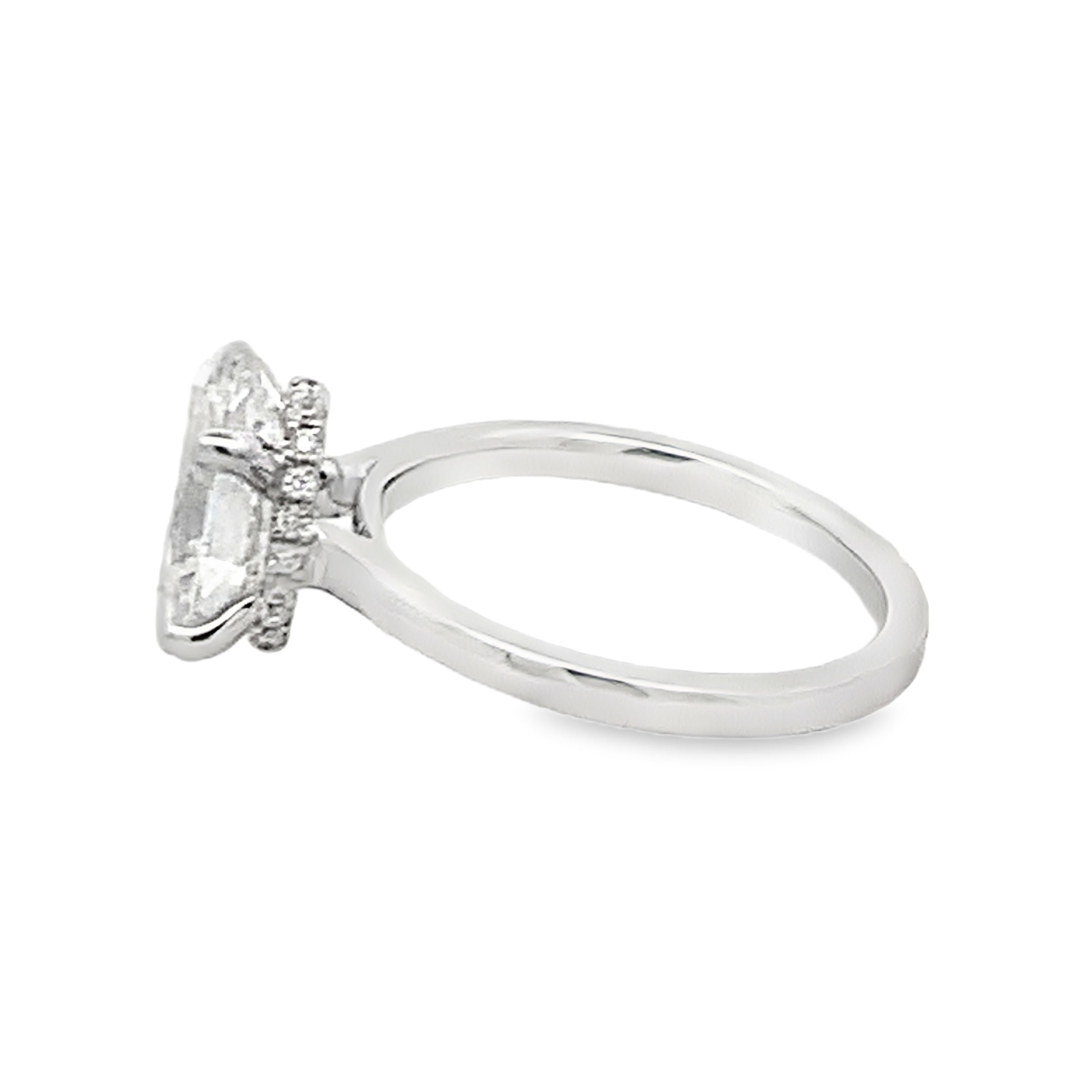 14K White Gold Lab Grown Diamond Engagement Ring with 1 Lab Grown Oval Center Diamond 3.00ct G VS and 20 Lab Grown Round Diamonds 0.11ct G VS Size 6.75