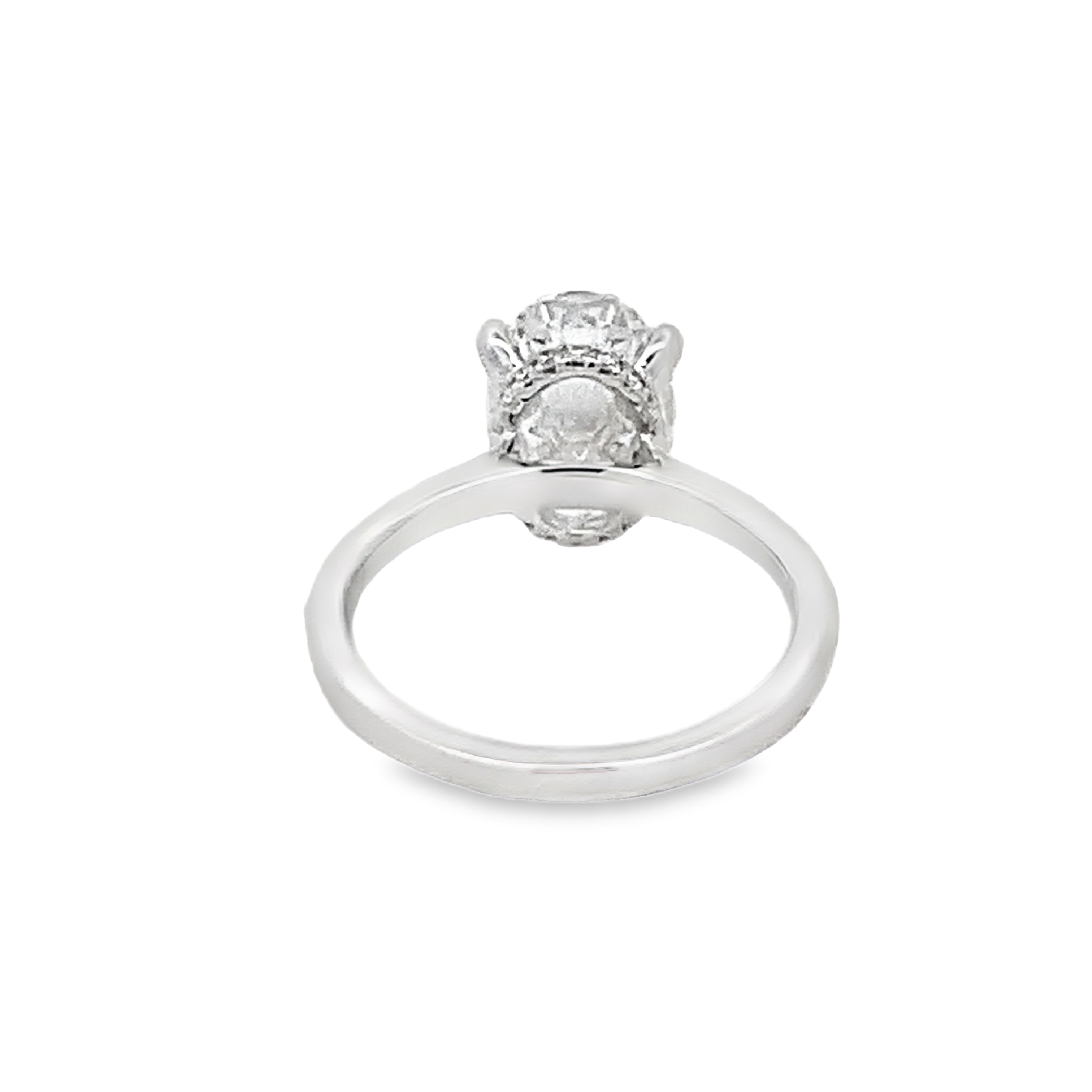 14K White Gold Lab Grown Diamond Engagement Ring with 1 Lab Grown Oval Center Diamond 3.00ct G VS and 20 Lab Grown Round Diamonds 0.11ct G VS Size 6.75