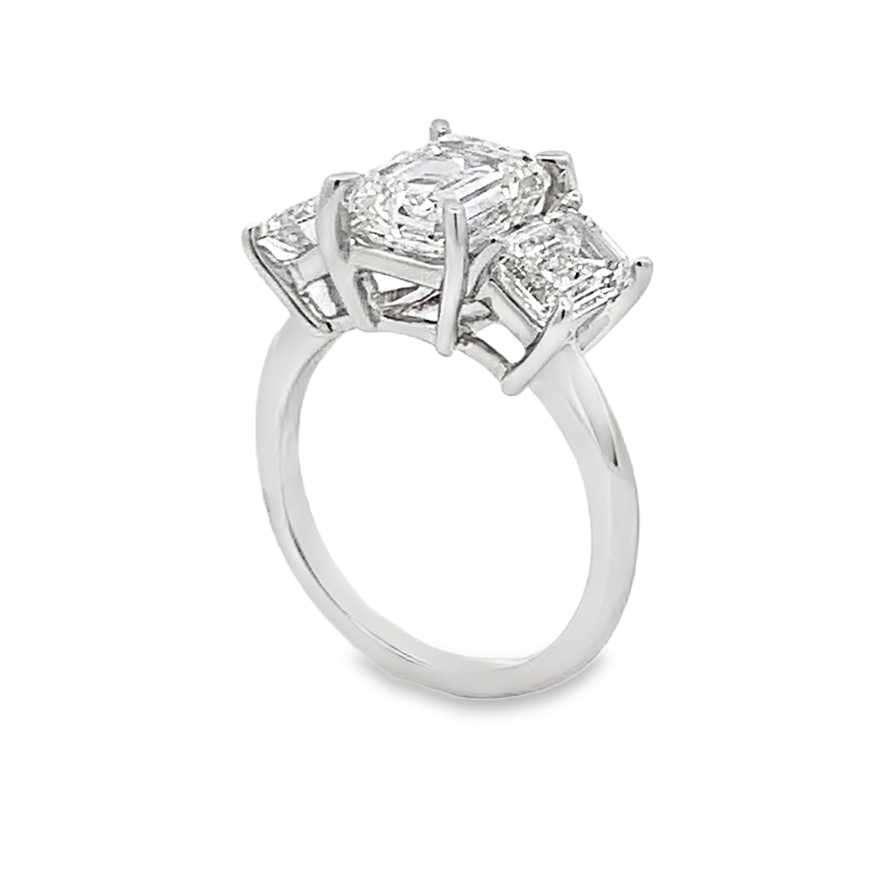 18 Karat White Gold Lab Grown Diamond Engagement Ring with 1 Lab Grown Emerald Diamond 3.00ct G VS and 2 Side Lab Grown Emerald Diamonds 2.00ct G VS Size 7