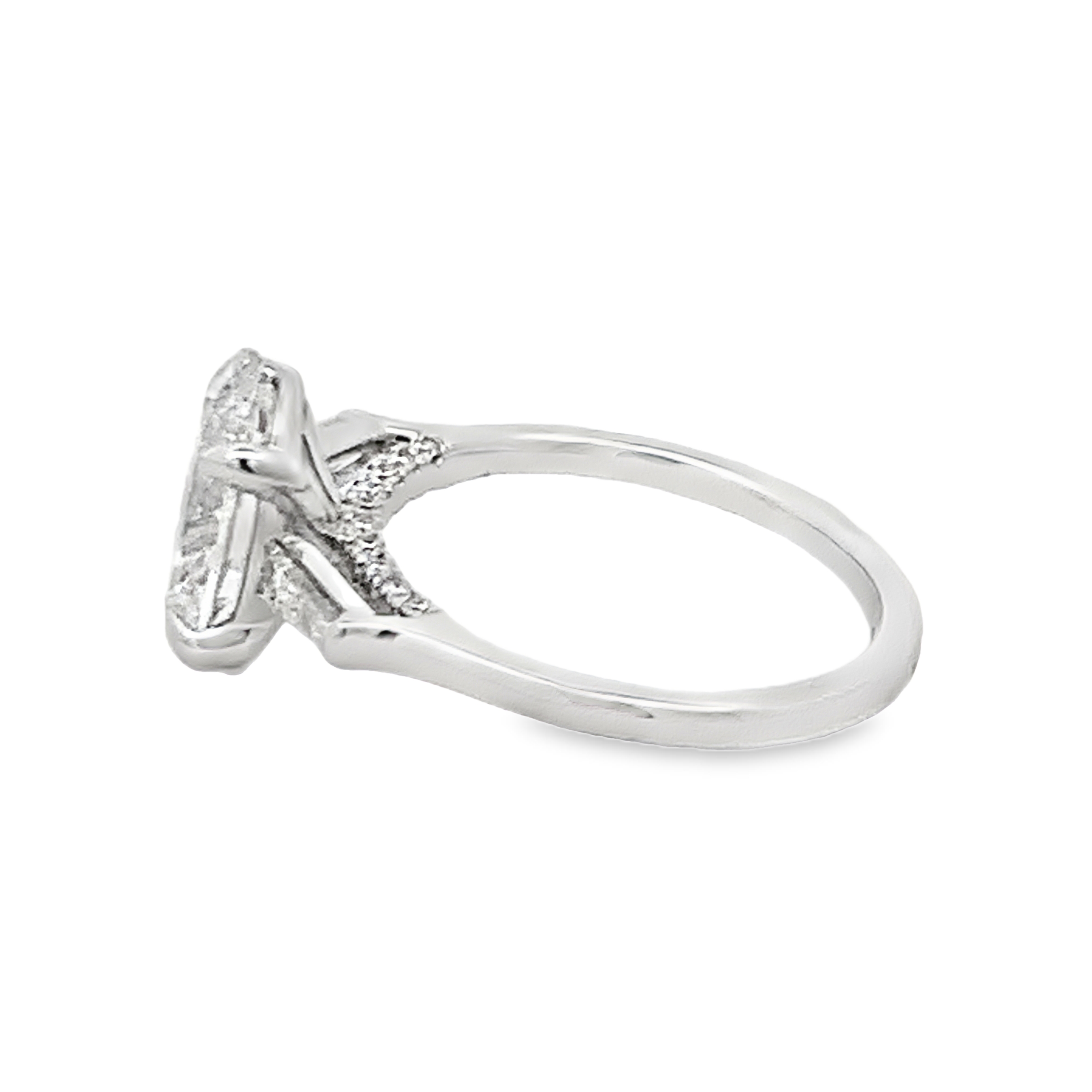 14K White Gold Lab Grown Diamond Engagement Ring with 1 Lab Grown Oval Center Diamond 3ct G VS and 2 Lab Grown Trapezoid and 20 Lab Grown Round Diamonds .50ct G VS Size 6.75