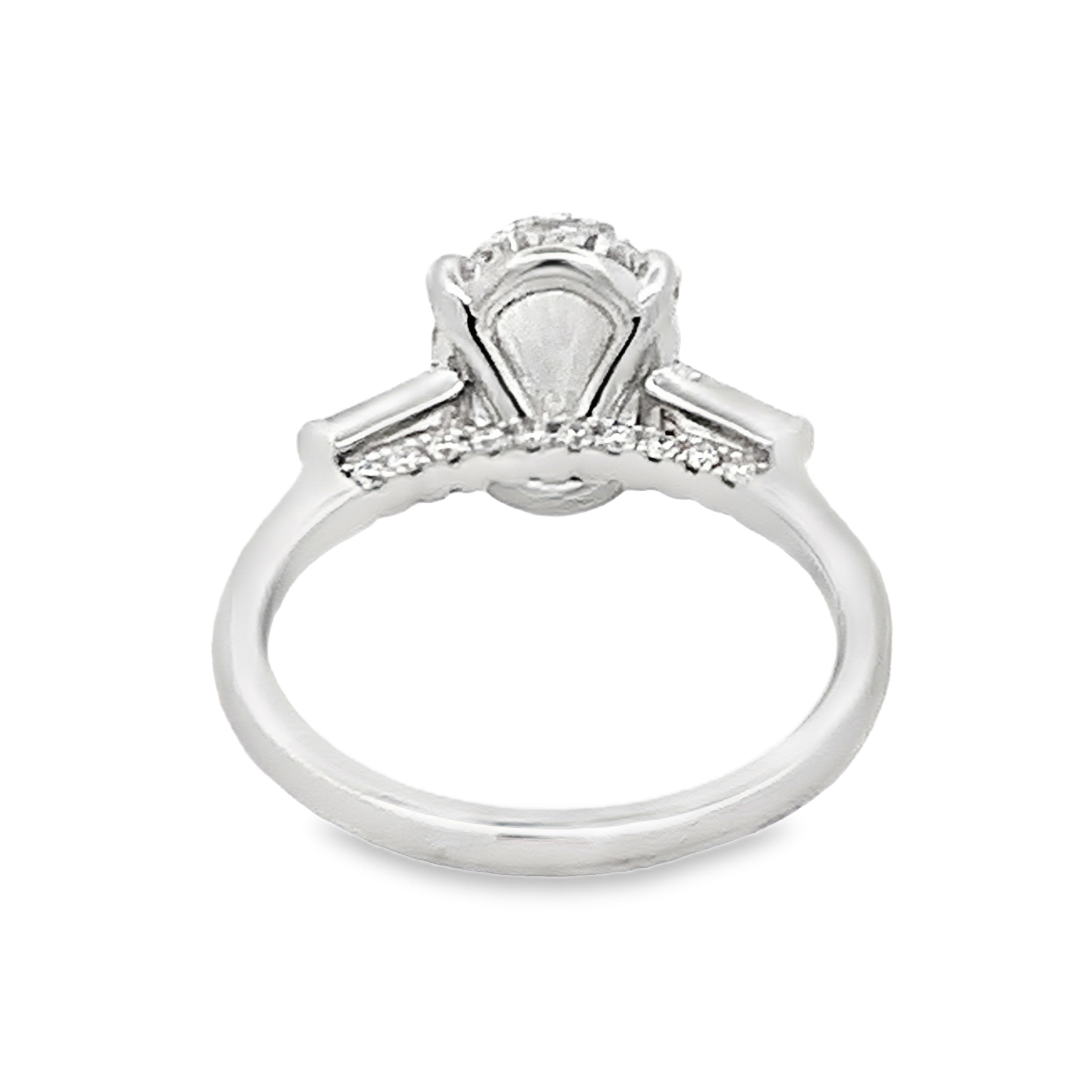14K White Gold Lab Grown Diamond Engagement Ring with 1 Lab Grown Oval Center Diamond 3ct G VS and 2 Lab Grown Trapezoid and 20 Lab Grown Round Diamonds .50ct G VS Size 6.75