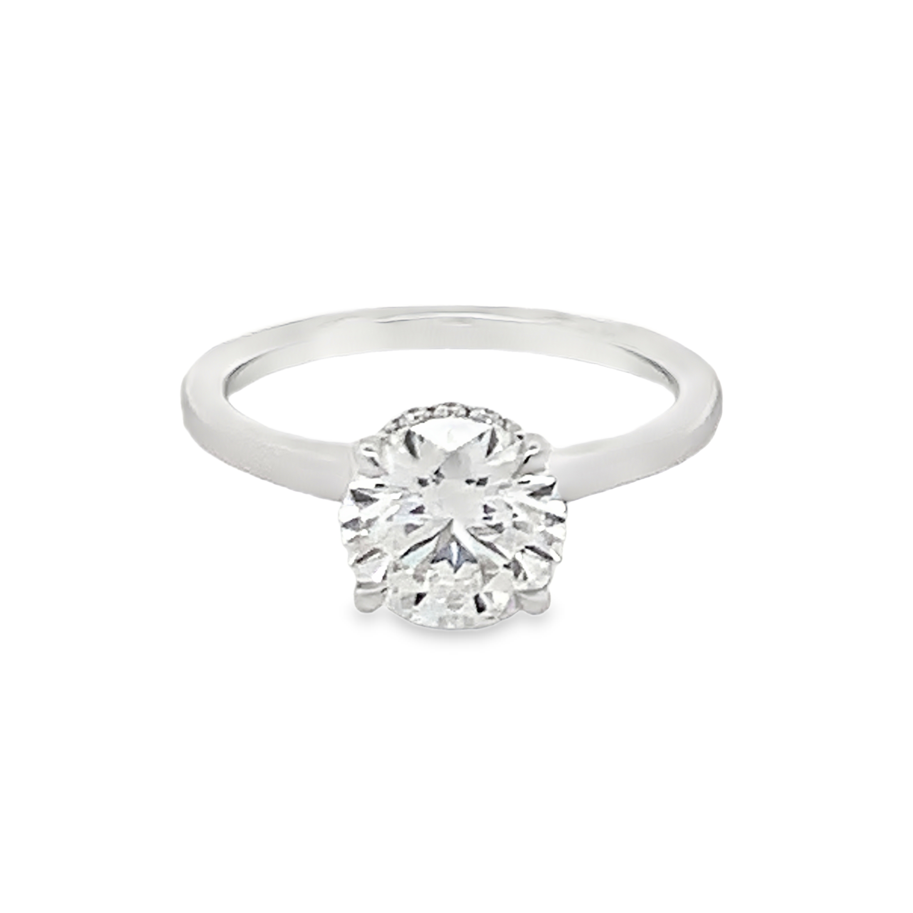 14K White Gold Lab Grown Diamond Engagement Ring with 1 Lab Grown Round Diamond 2.00ct G VS and 17 Round Diamonds 0.10ct G VS Size 7