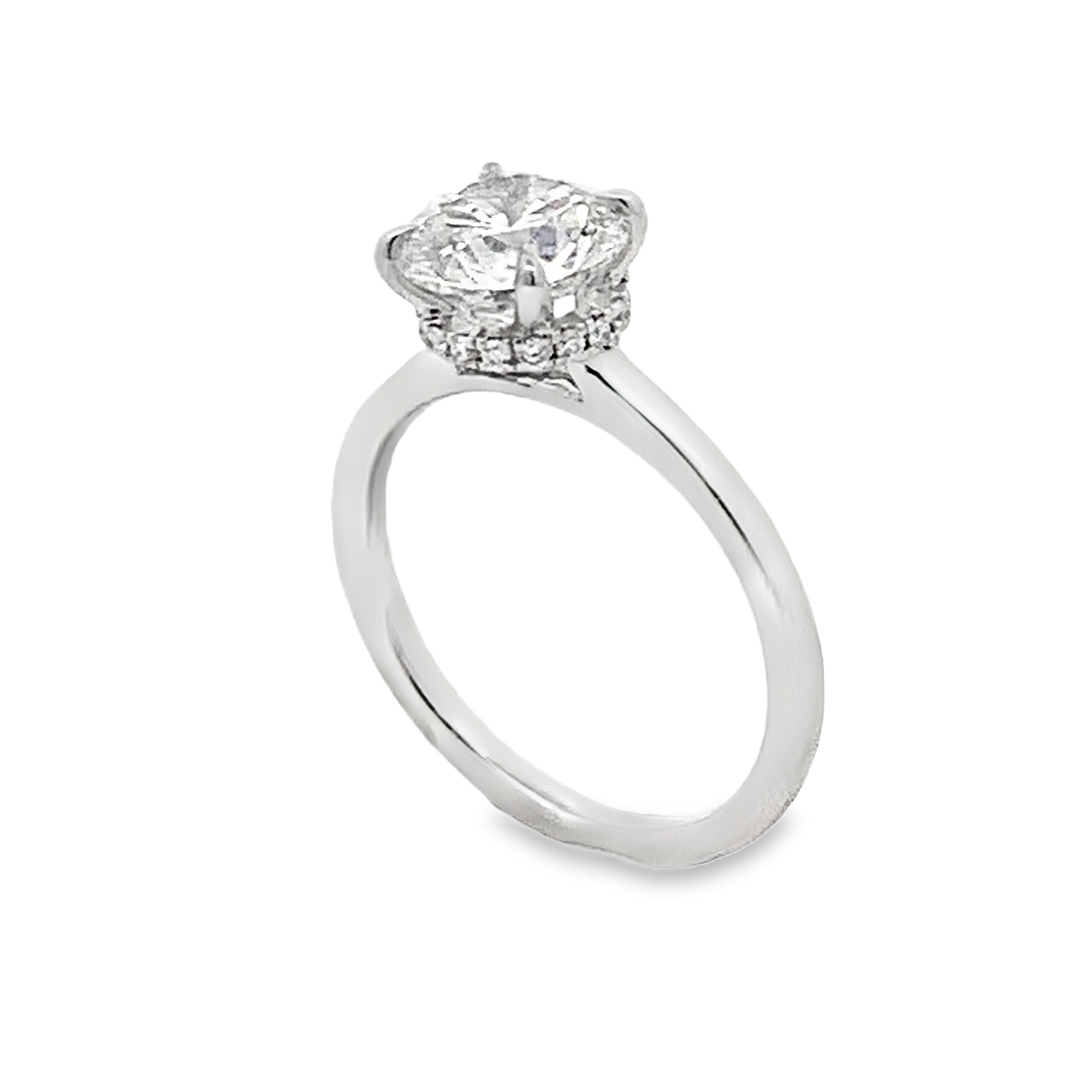 14K White Gold Lab Grown Diamond Engagement Ring with 1 Lab Grown Round Diamond 2.00ct G VS and 17 Round Diamonds 0.10ct G VS Size 7