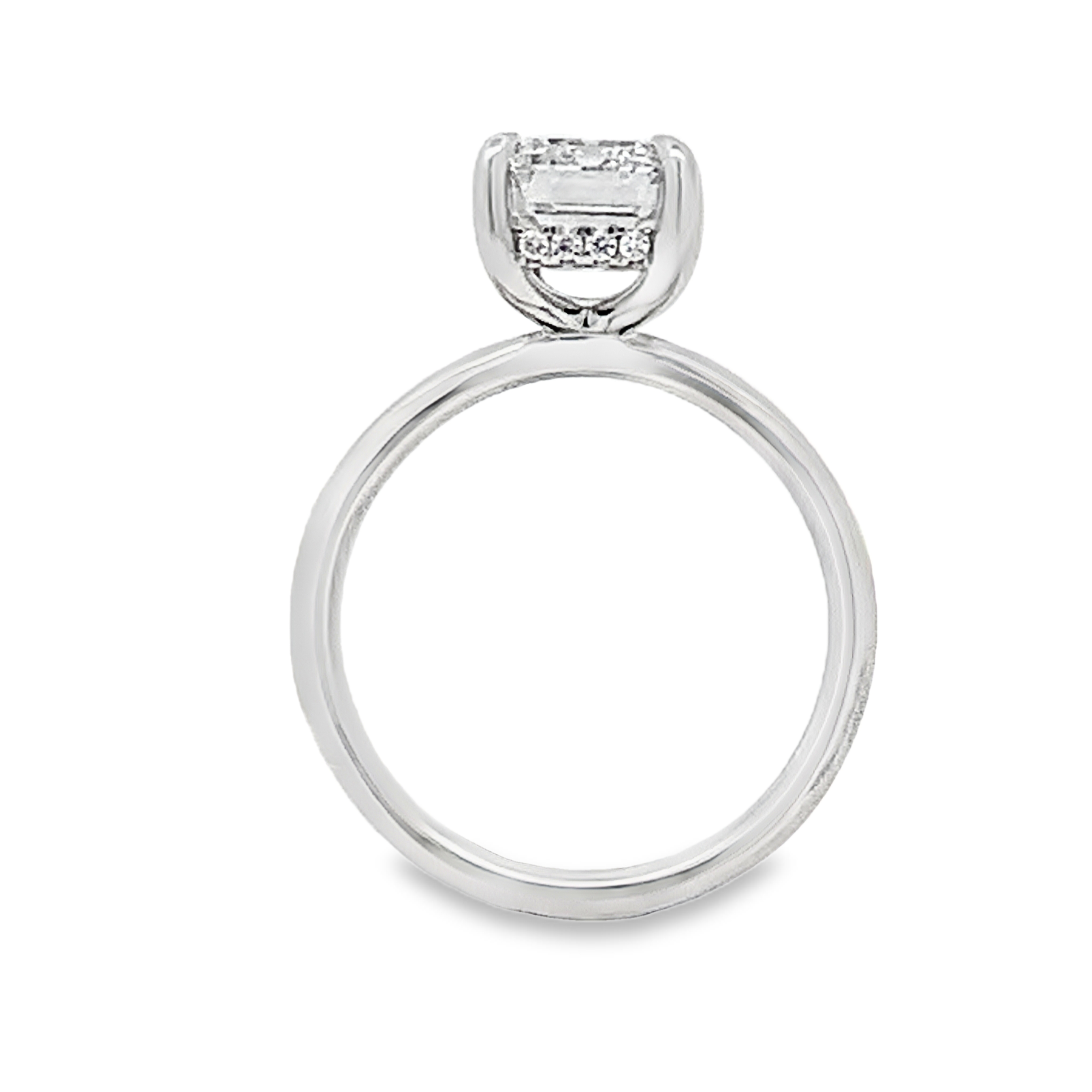 14K White Gold Lab Grown Diamond Engagement Ring with 1 Lab Grown Emerald Diamond 3.00ct G VS and 18 Round Diamonds 0.09ct G VS Size 7