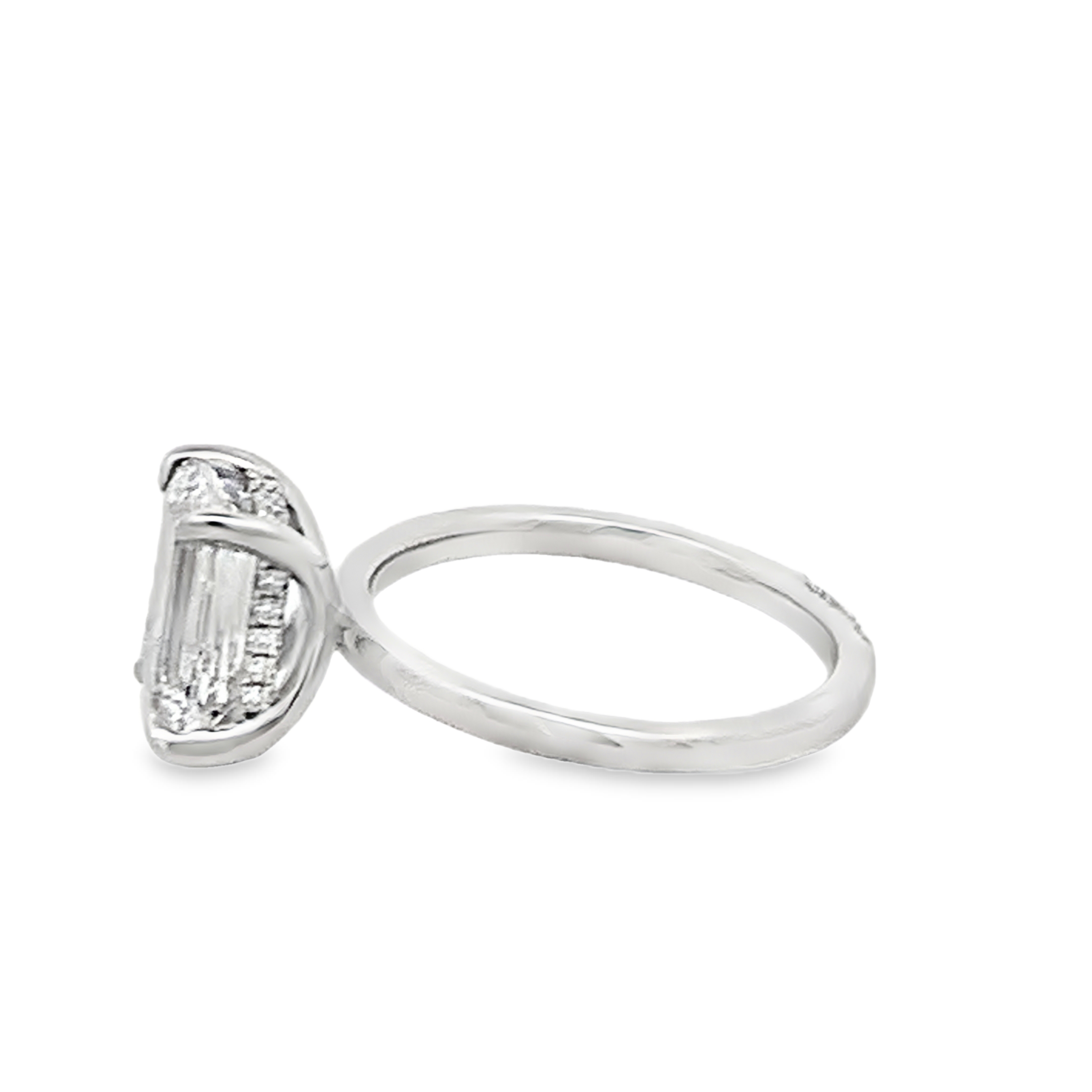 14K White Gold Lab Grown Diamond Engagement Ring with 1 Lab Grown Emerald Diamond 3.00ct G VS and 18 Round Diamonds 0.09ct G VS Size 7