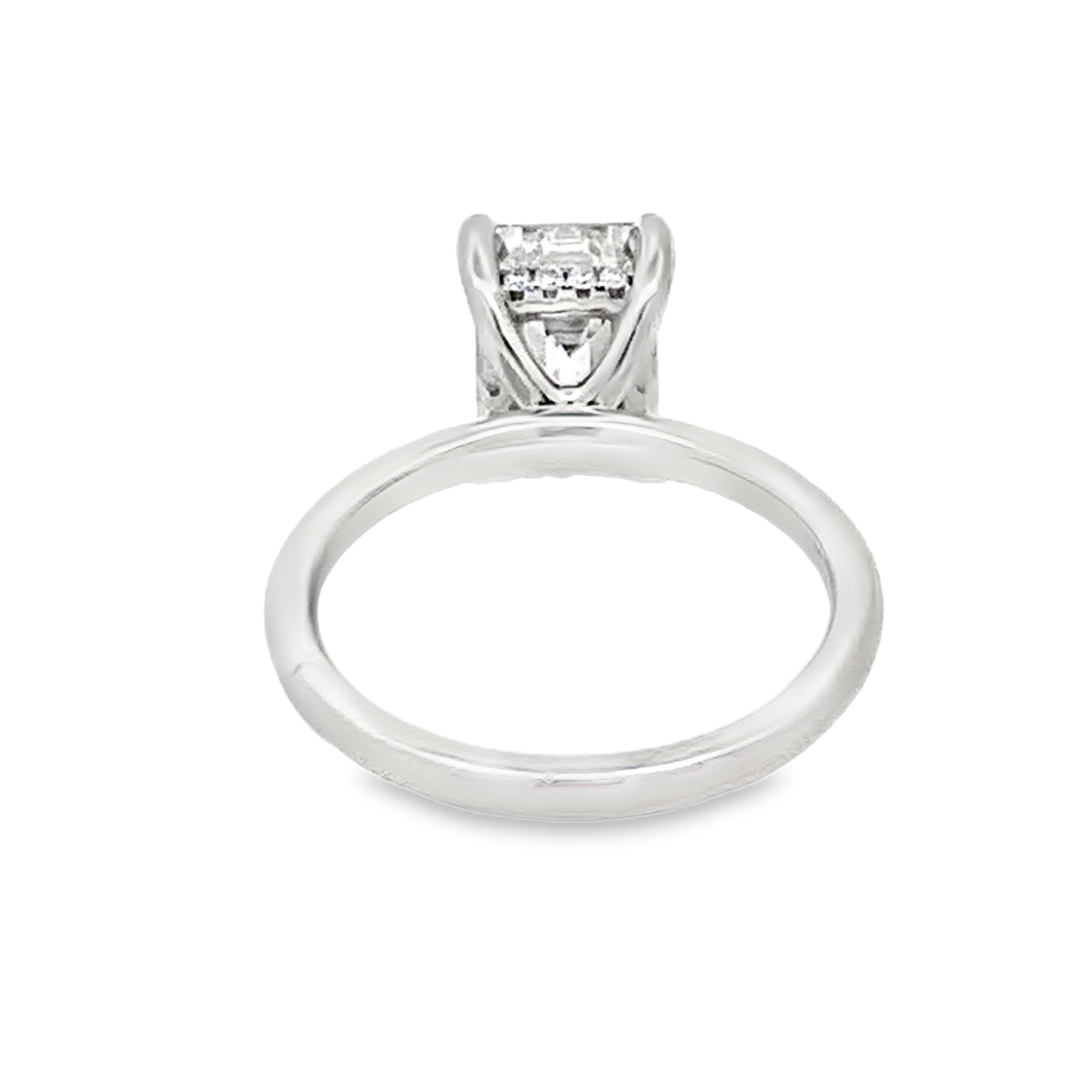 14K White Gold Lab Grown Diamond Engagement Ring with 1 Lab Grown Emerald Diamond 3.00ct G VS and 18 Round Diamonds 0.09ct G VS Size 7
