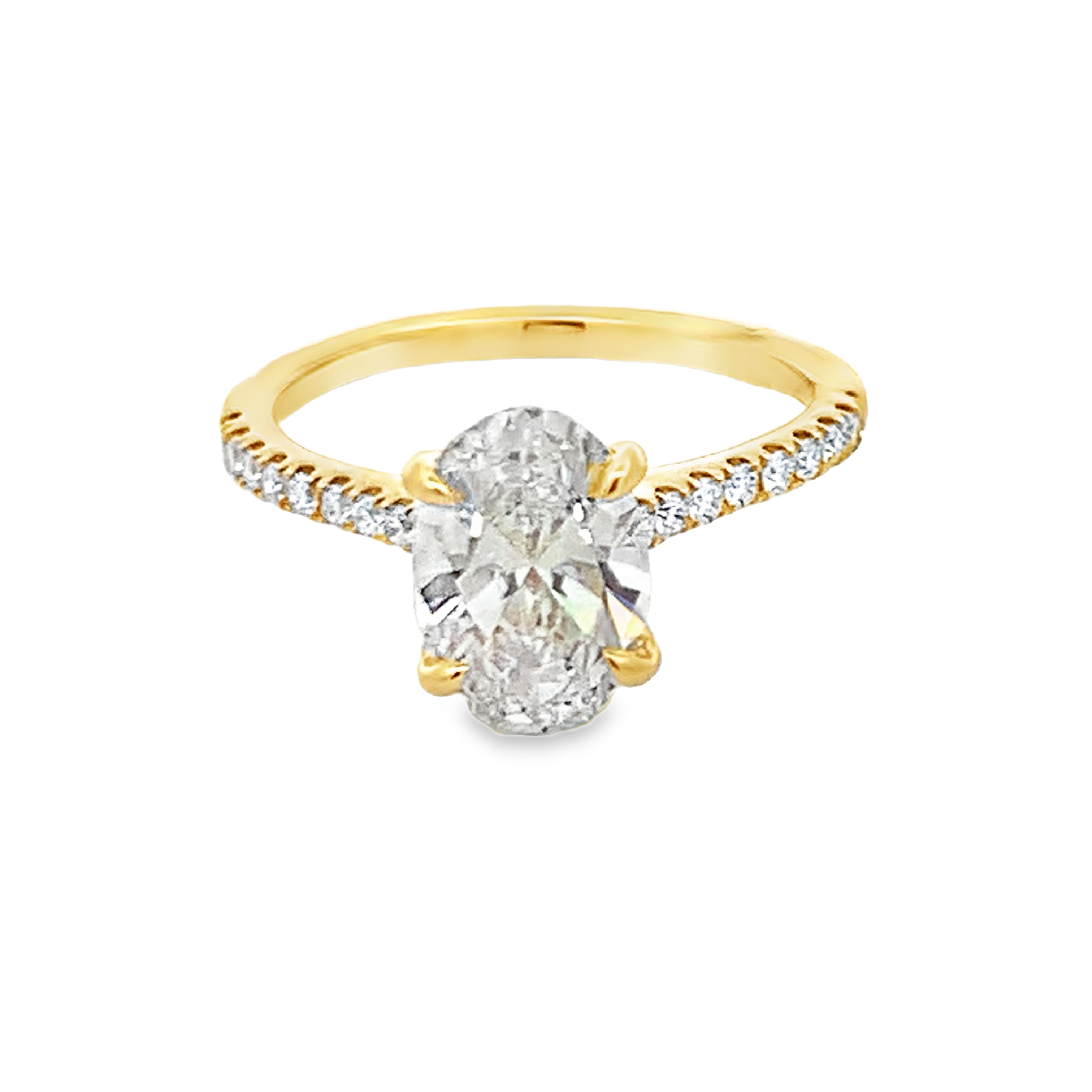 14K Yellow Gold Lab Grown Diamond Engagement Ring and Wedding Band with 1 Lab Grown Oval Center Diamond 2.00ct G VS and 55 Round Diamonds 0.52ct G VS Size 7