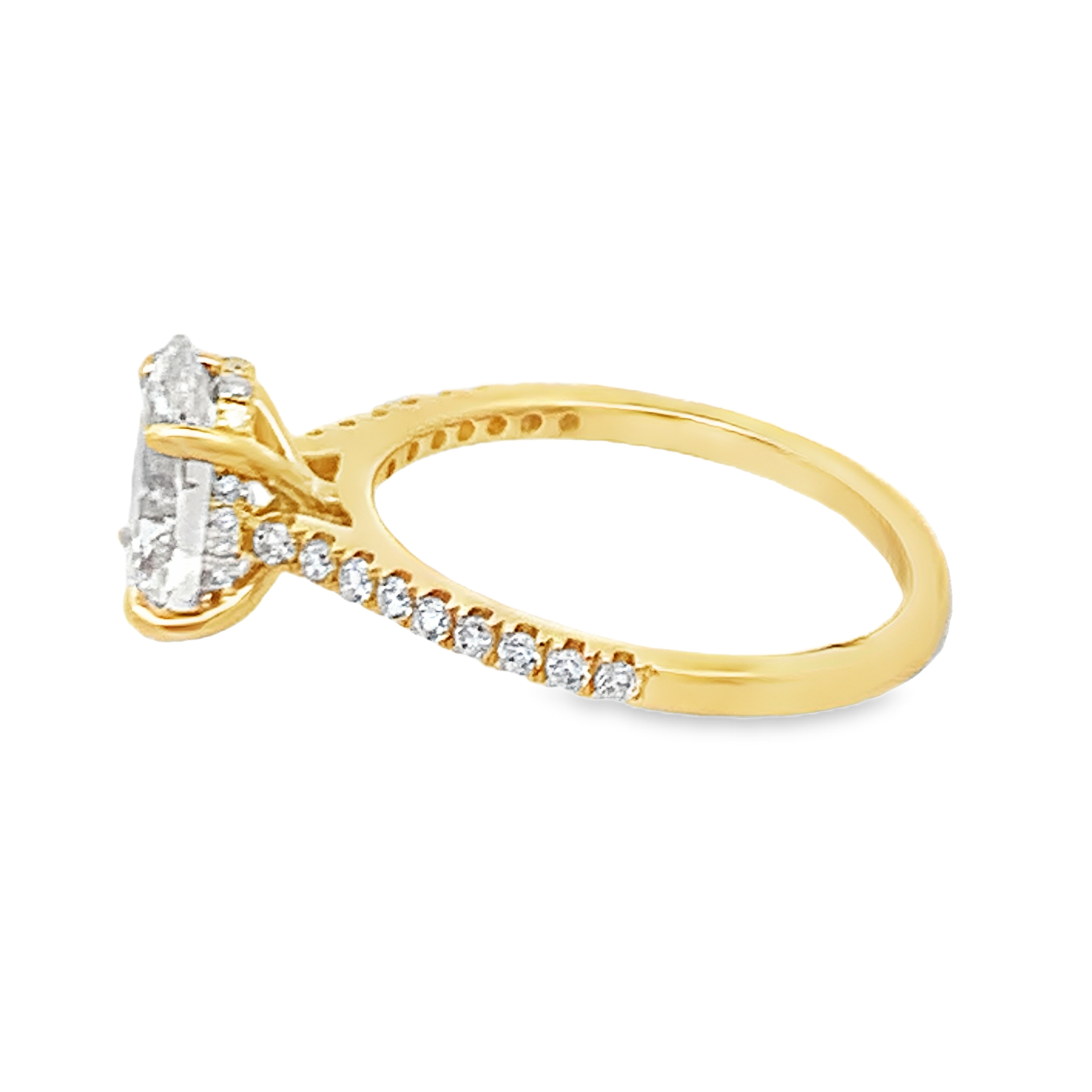 14K Yellow Gold Lab Grown Diamond Engagement Ring and Wedding Band with 1 Lab Grown Oval Center Diamond 2.00ct G VS and 55 Round Diamonds 0.52ct G VS Size 7