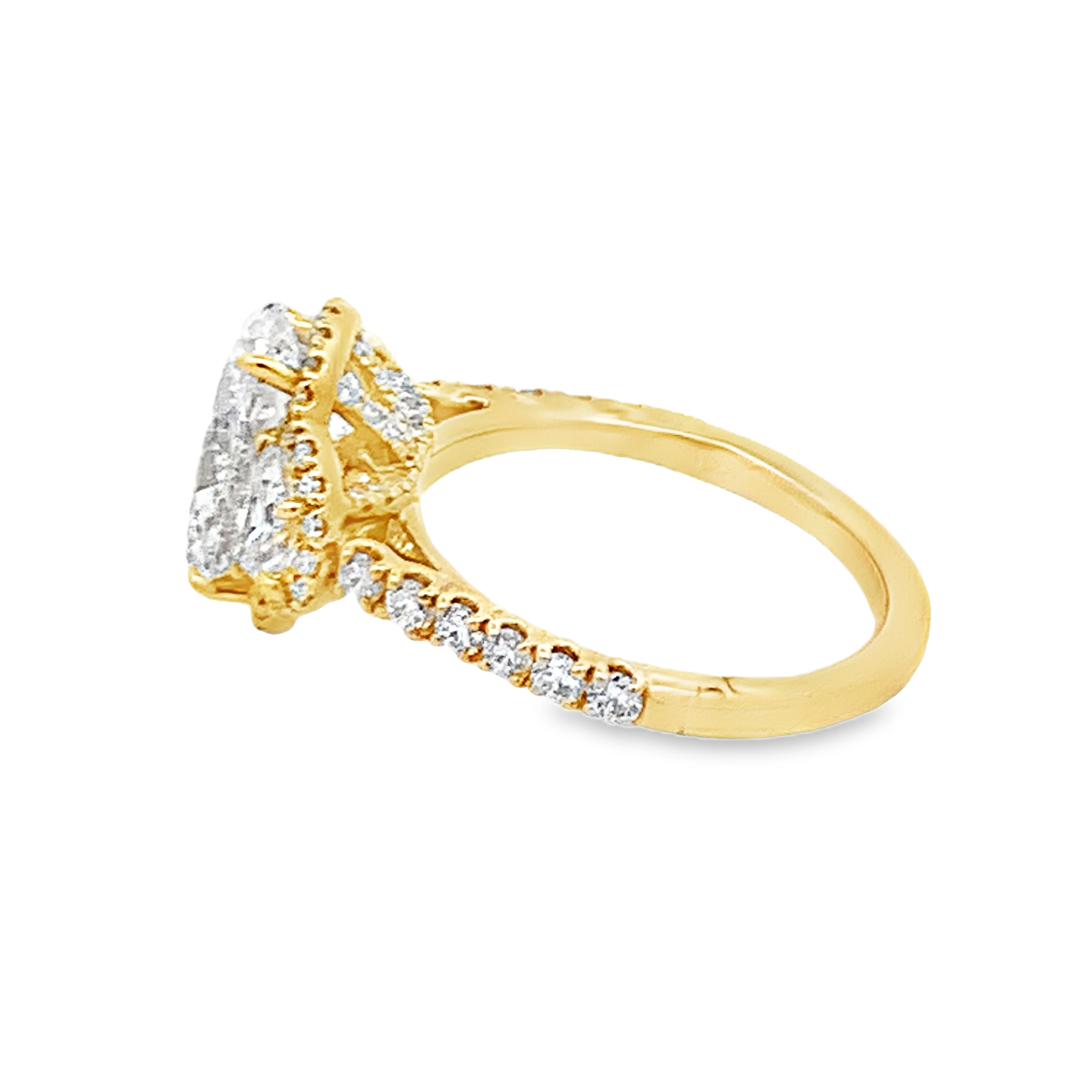 18K Yellow Gold Lab Grown Diamond Engagement Ring with 1 Lab Grown Oval Center Diamond 3.00ct G VS and 2 Lab Grown Half Moon Side Diamonds and 74 Round Diamonds 1.25ct G VS Size 7