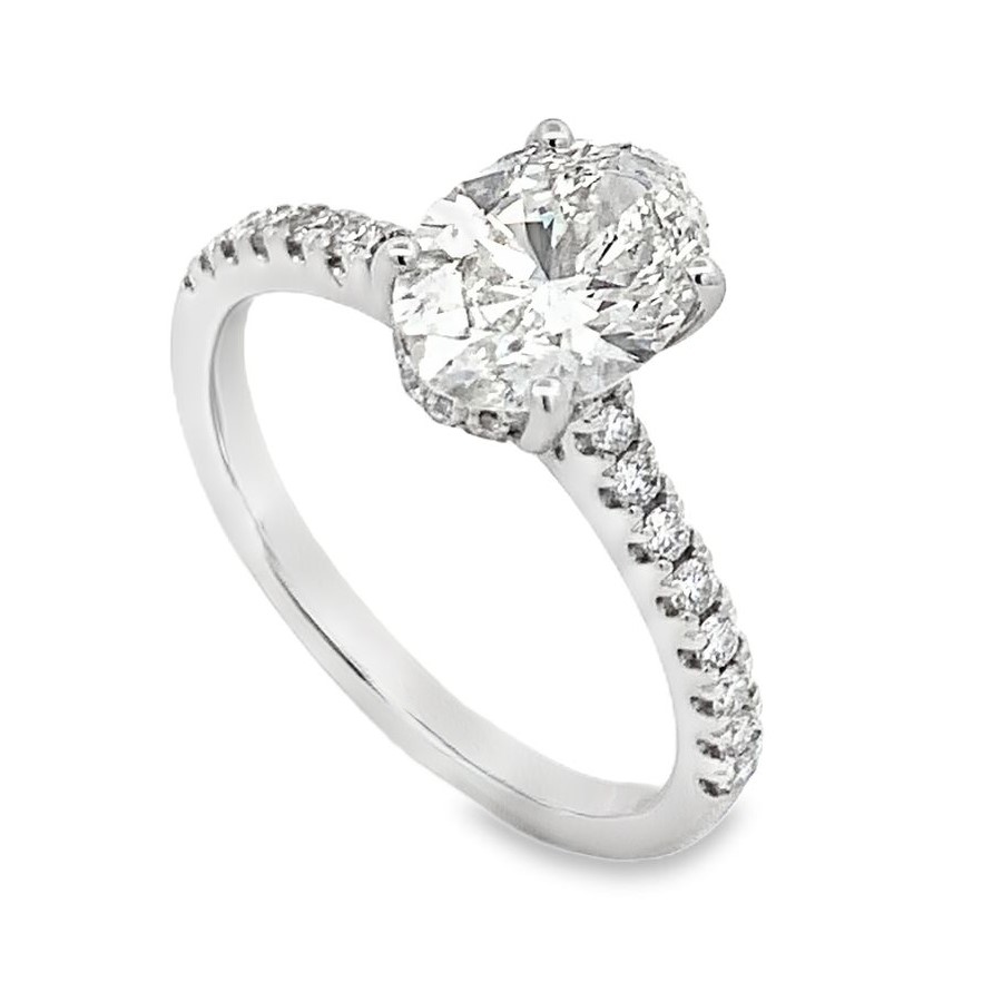 14K White Gold Lab Grown Diamond Engagement Ring with 1 Oval Cut Lab Grown Diamond