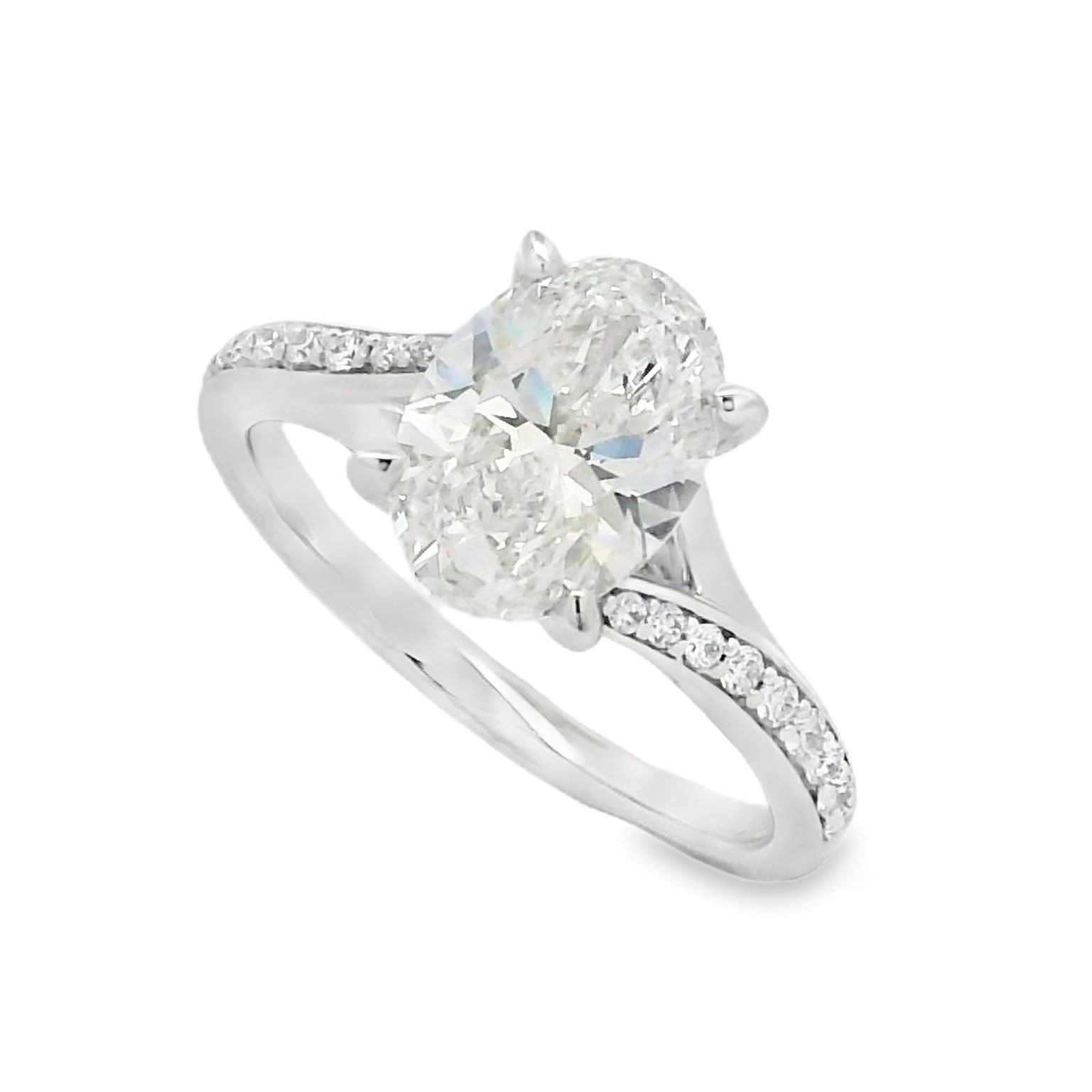 14K White Gold Lab Grown Diamond Bypass Style Oval Engagement Ring