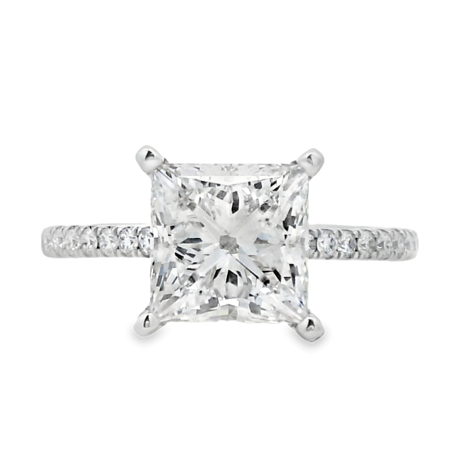 14K White Gold Lab Grown 3-Carat Princess Cut Engagement Ring
