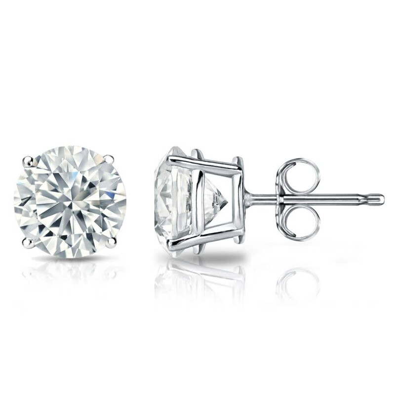 14 Karat White Gold Lab Grown Diamond Stud Earrings with 2 Lab Grown Round Diamonds 2.00ct G VS