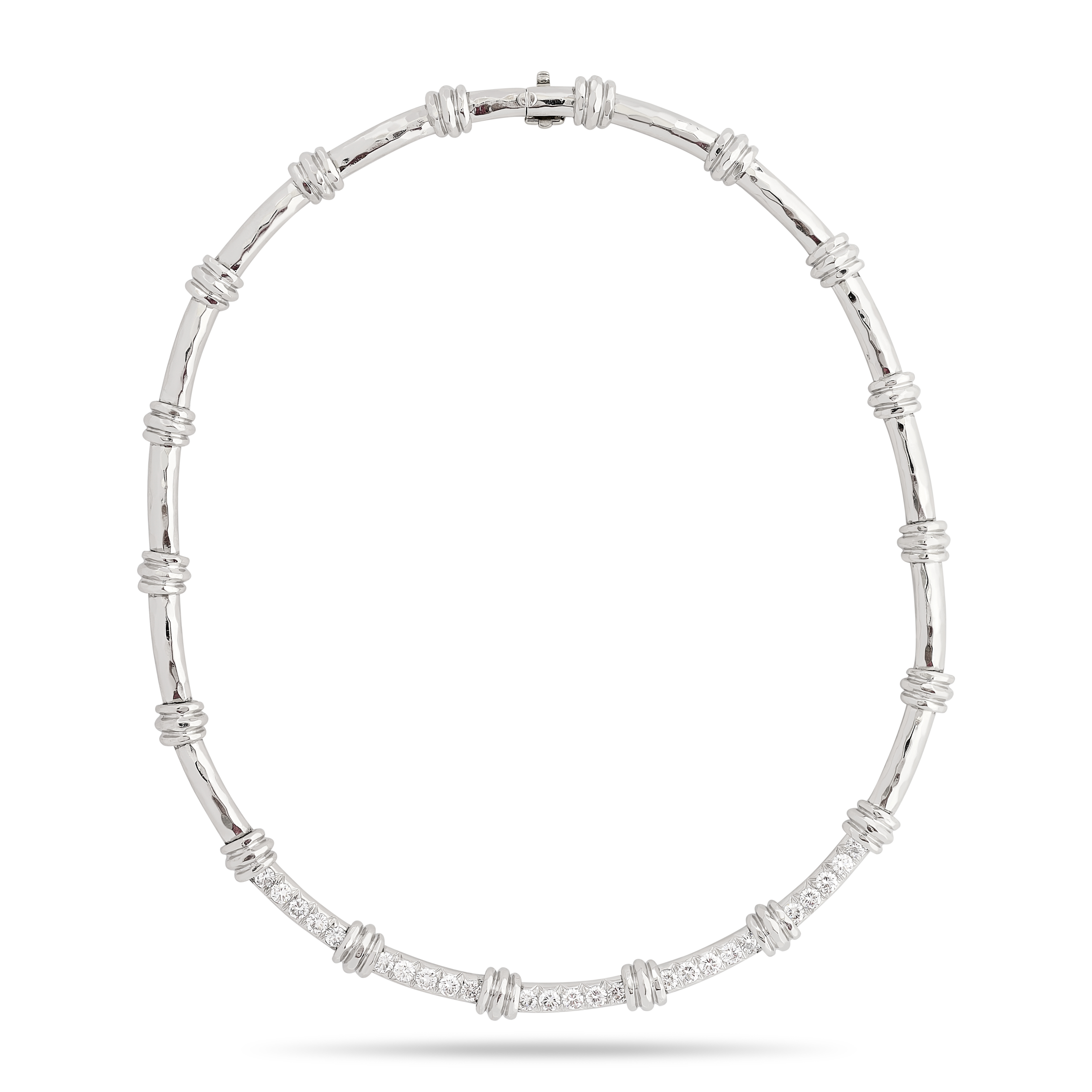 Estate Henry Dunay Platinum Diamond Hammered Texture Diamond Collar Necklace