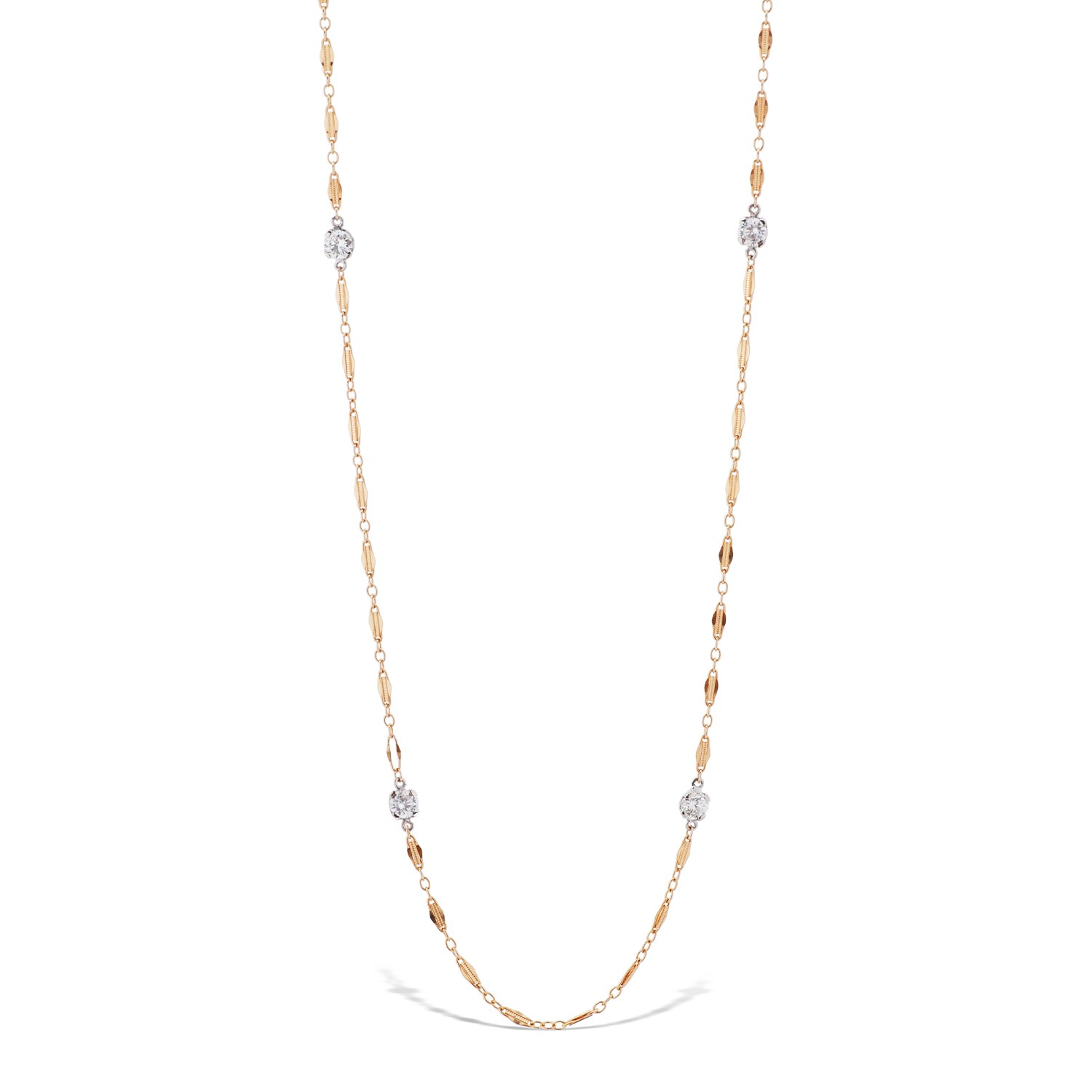 Estate 14K Yellow Gold Diamond Chain & 14K White Gold Diamond Basket Accents Necklace