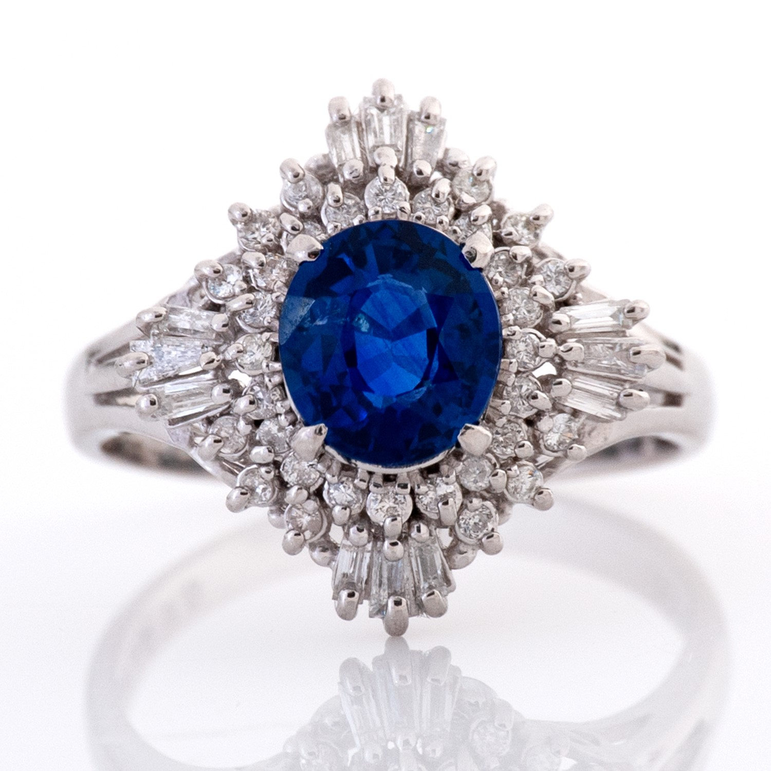 Estate Platinum Sapphire and Diamond Burst Halo Ring