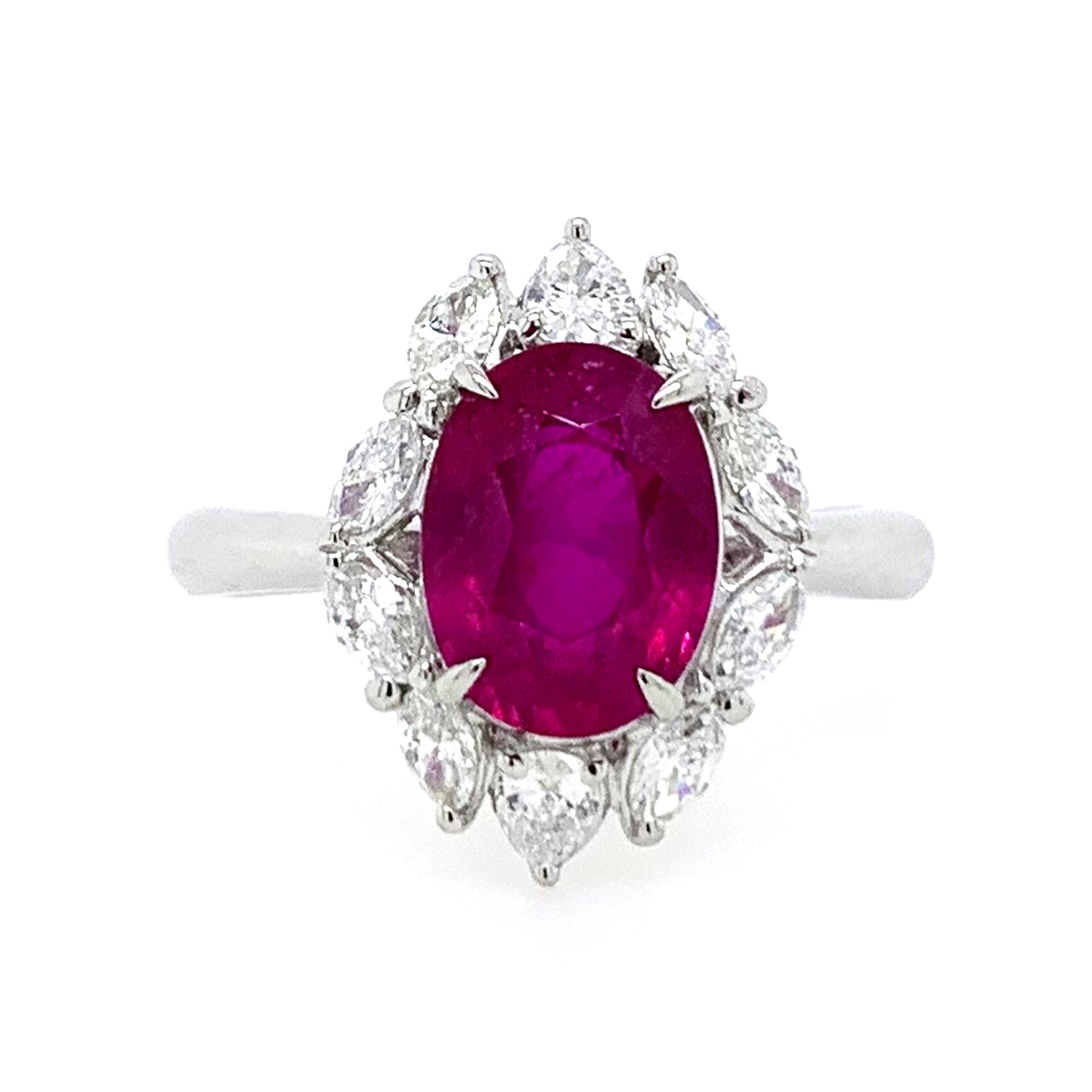 Estate Platinum Mozambique Ruby & Diamond Fancy-Shape Halo Ring