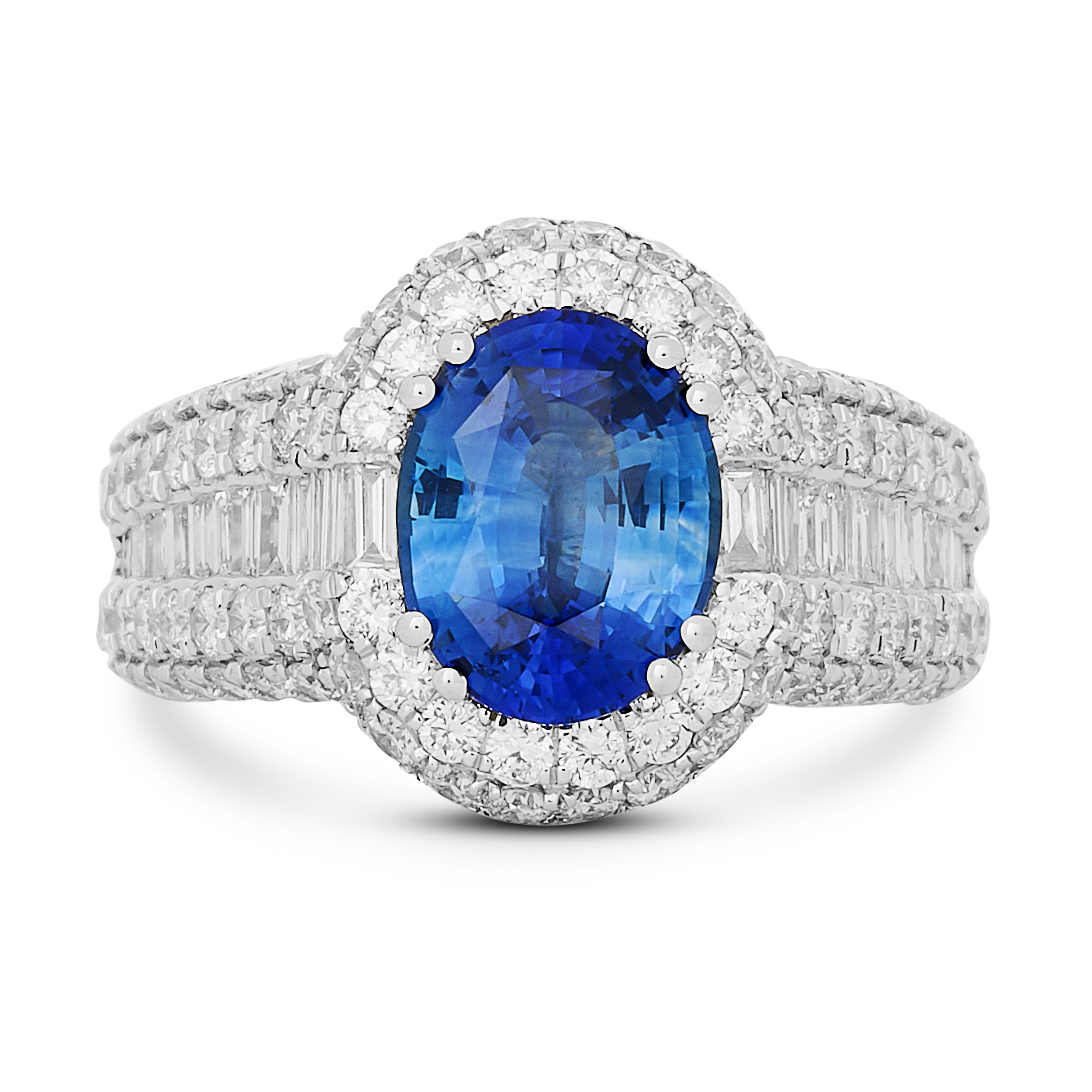 Estate 14K White Gold Sapphire and Diamond Halo and Wide Band Ring