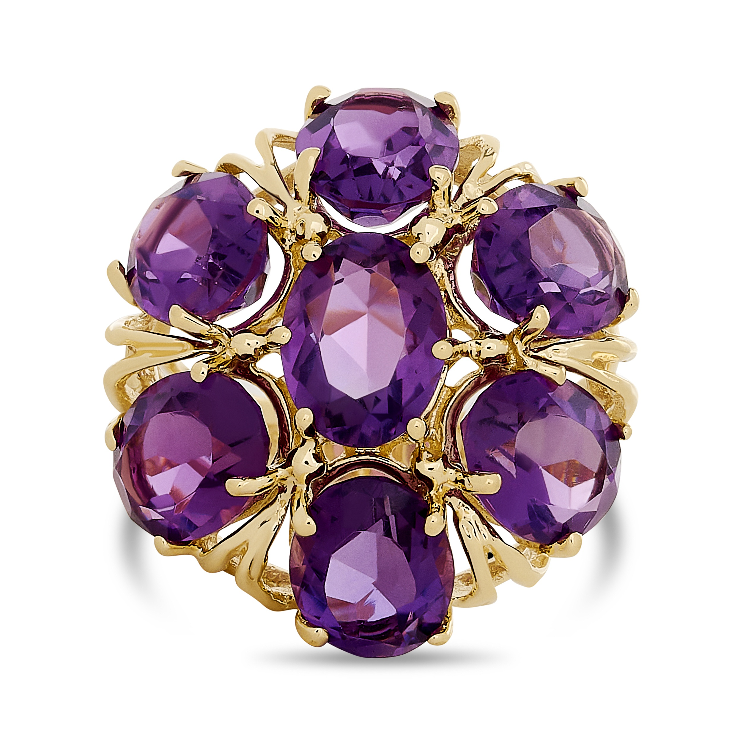 Estate 10K Yellow Gold Amethyst Cluster Dome Ring