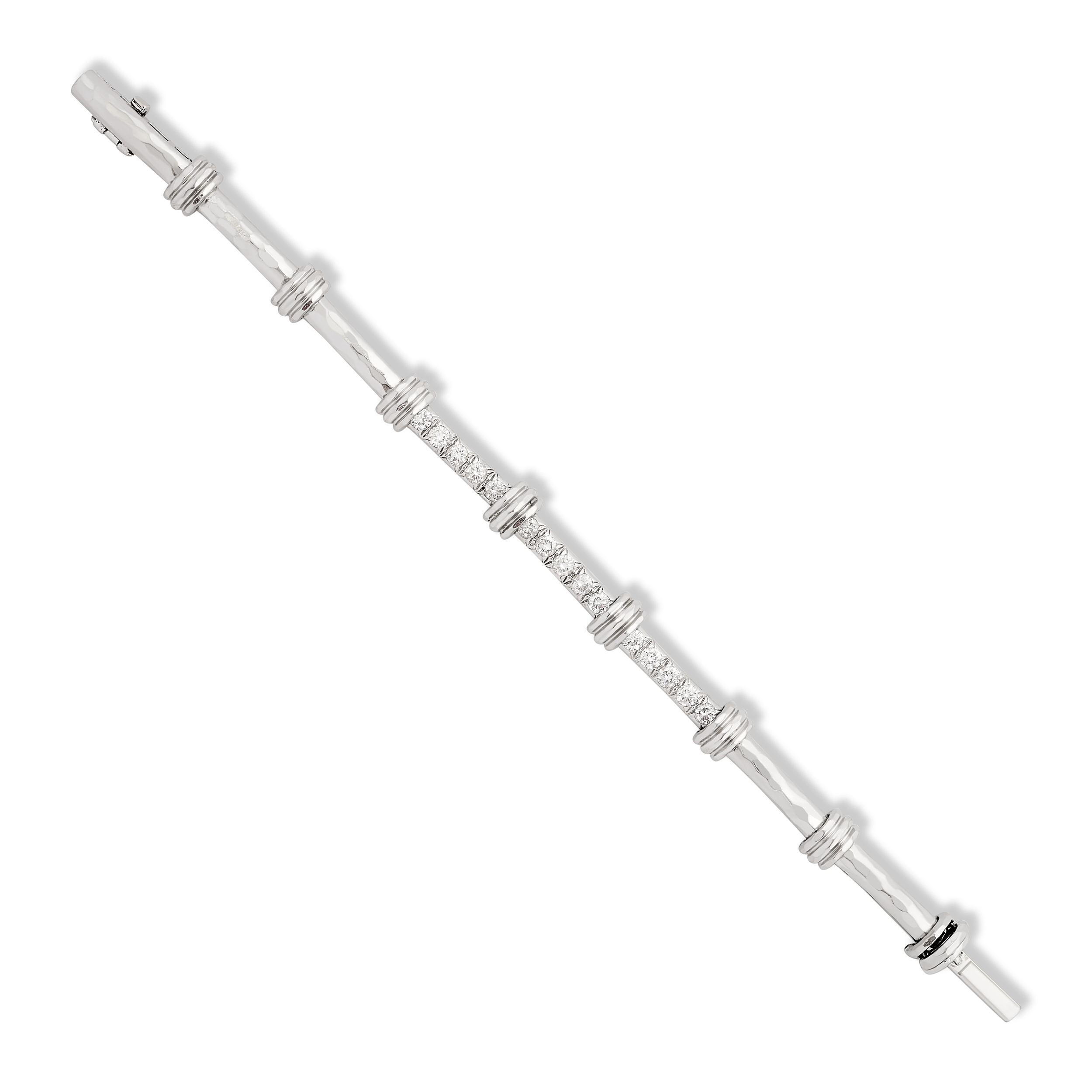 Estate Henry Dunay Platinum Diamond Hammered Texture Diamond Bracelet