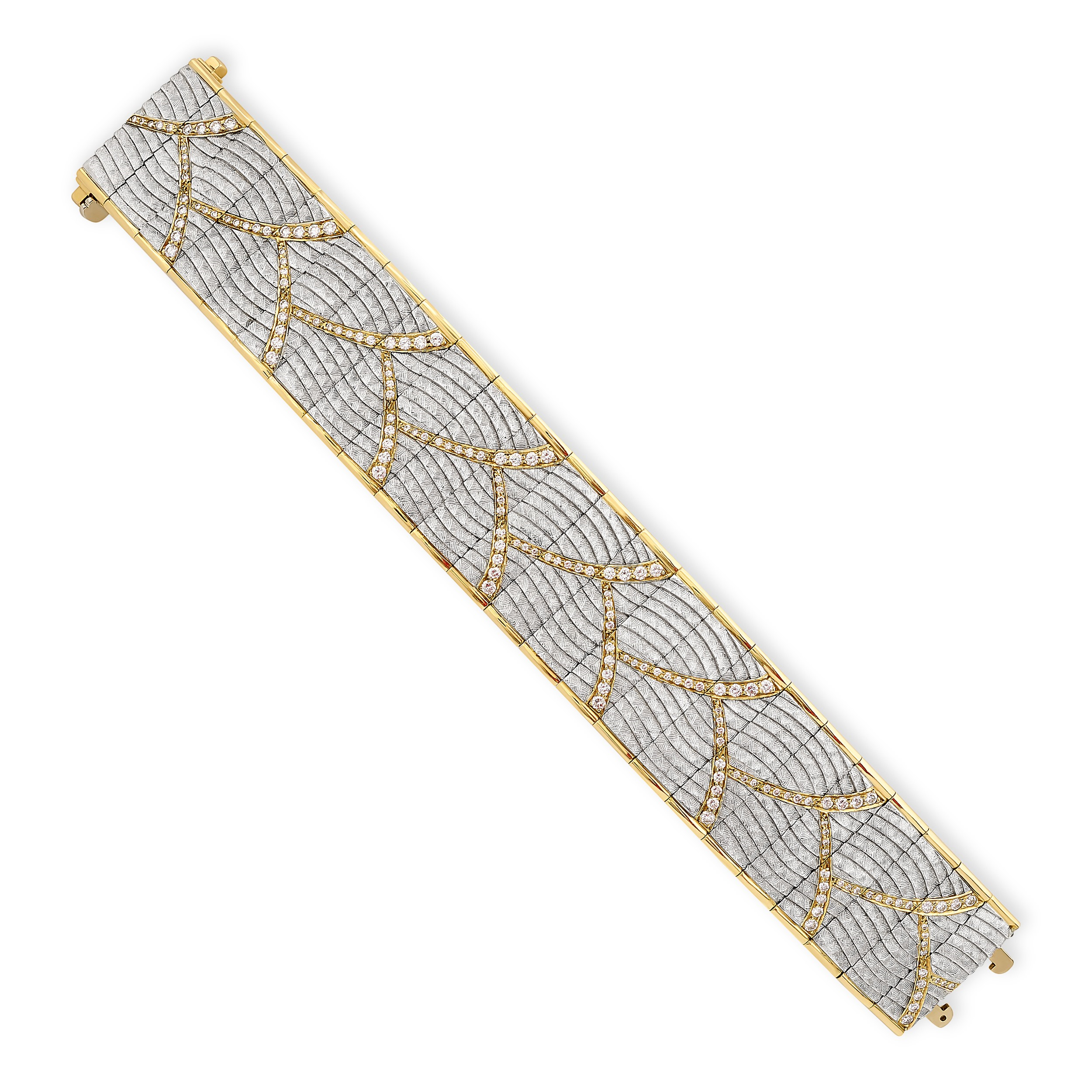 Estate Michael Bondanza Venetian Platinum & 18K Yellow Gold Wave Texture Diamond Bracelet