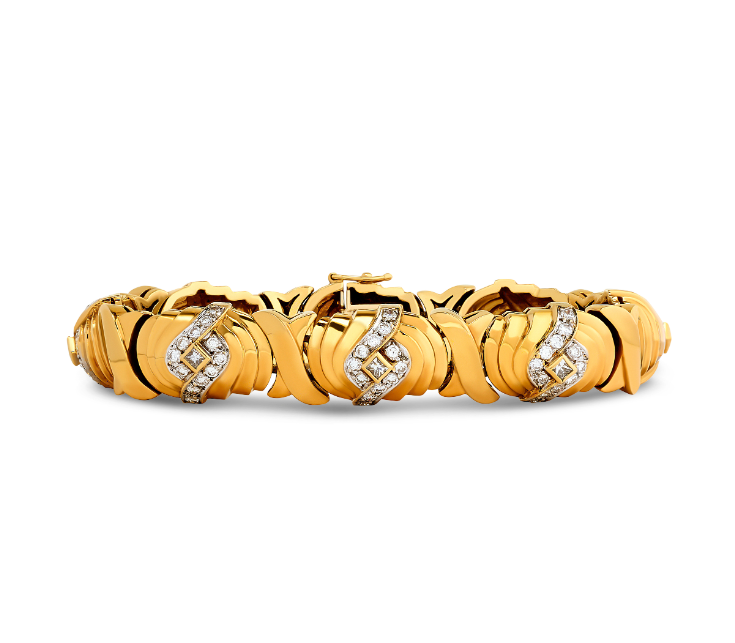 Estate 18K Yellow Gold Geometric Domes Diamond Accent Bracelet