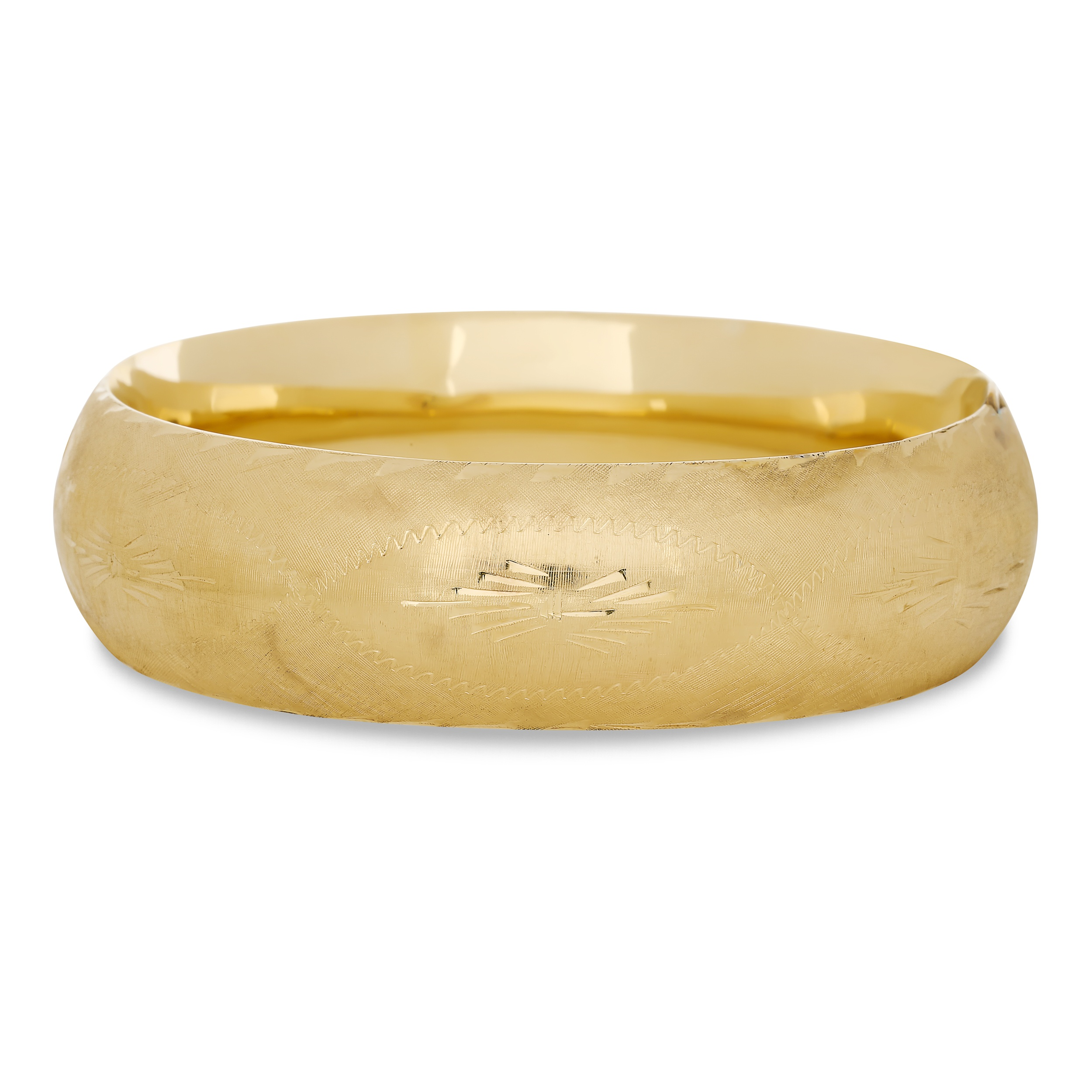 Estate 14K Yellow Gold Engraved Domed Round Bangle