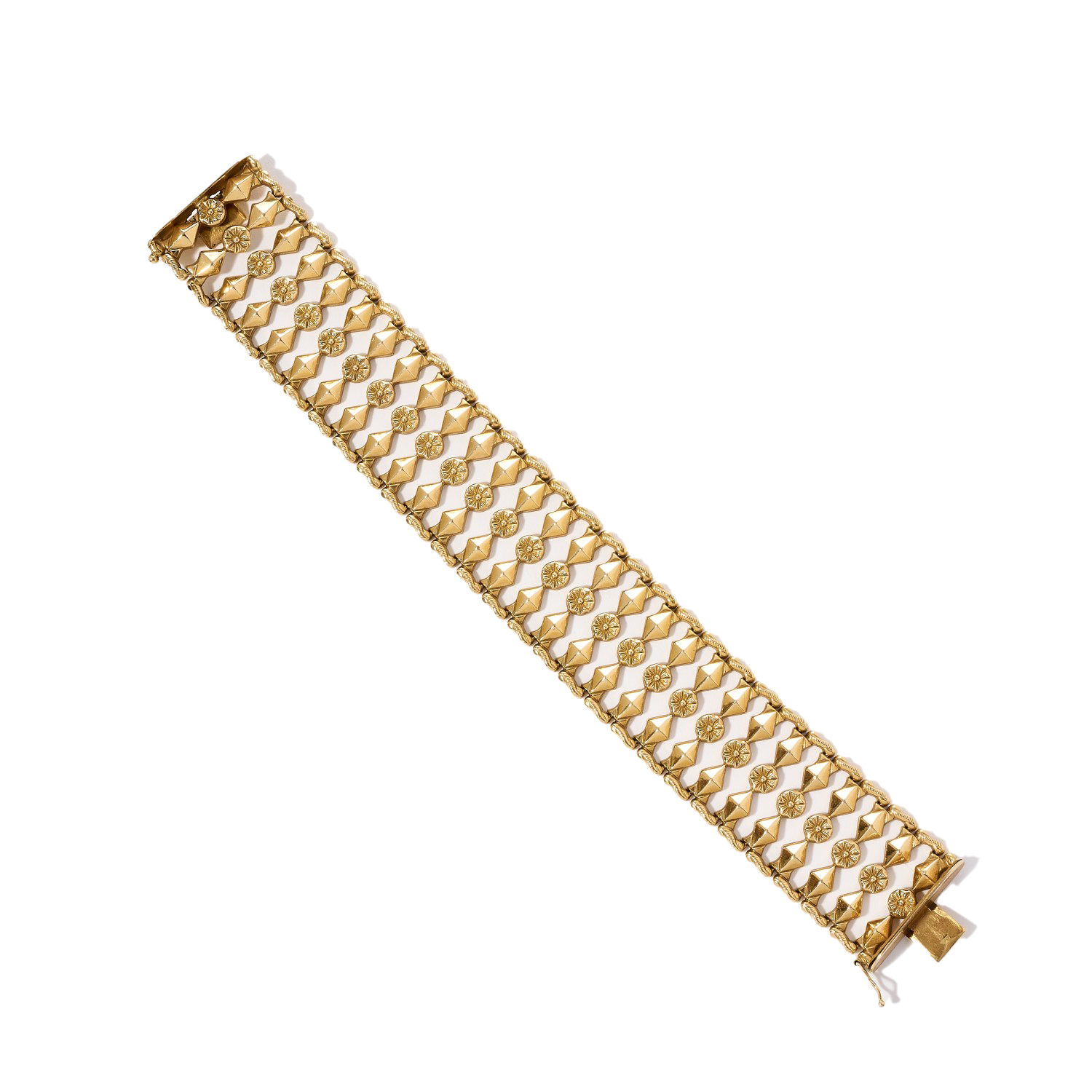 Estate 18K Yellow Gold Floral and Geometric Shape Link Bracelet