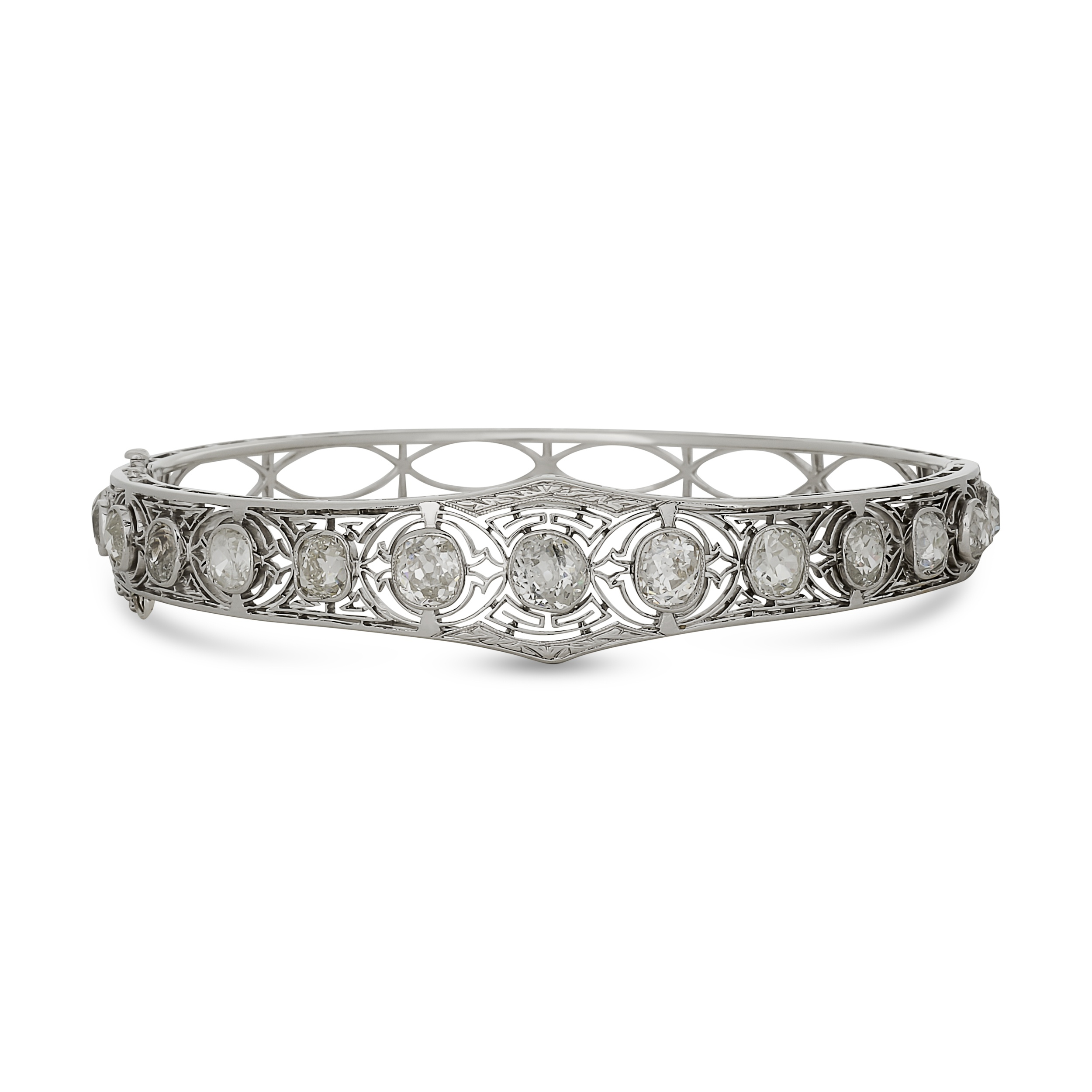 Estate Platinum Filigree Old Mine Cut/Old European Cut Diamond Bangle