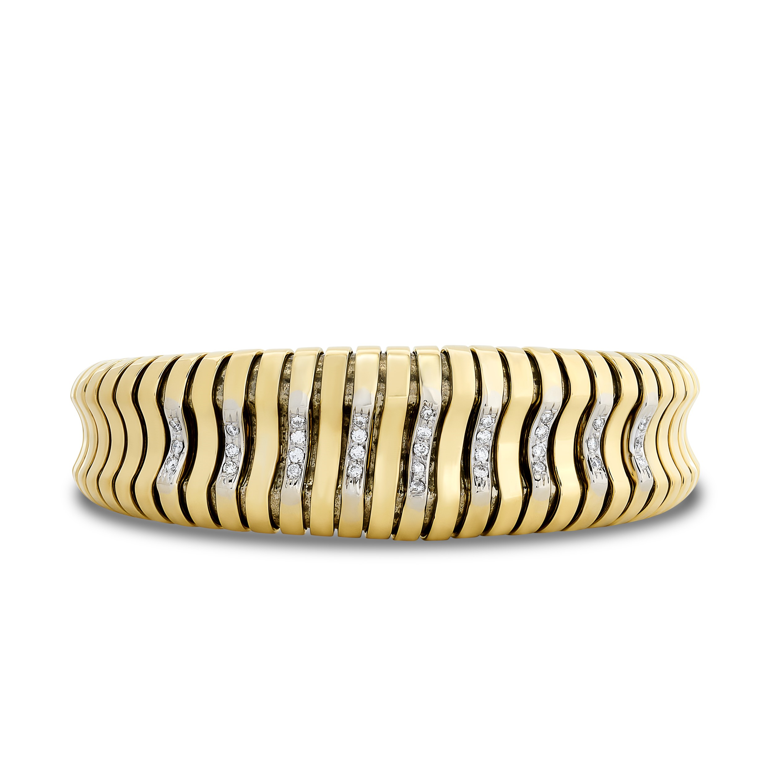 Estate 18K Yellow Gold Wave Diamond Flexible Cuff/Bangle