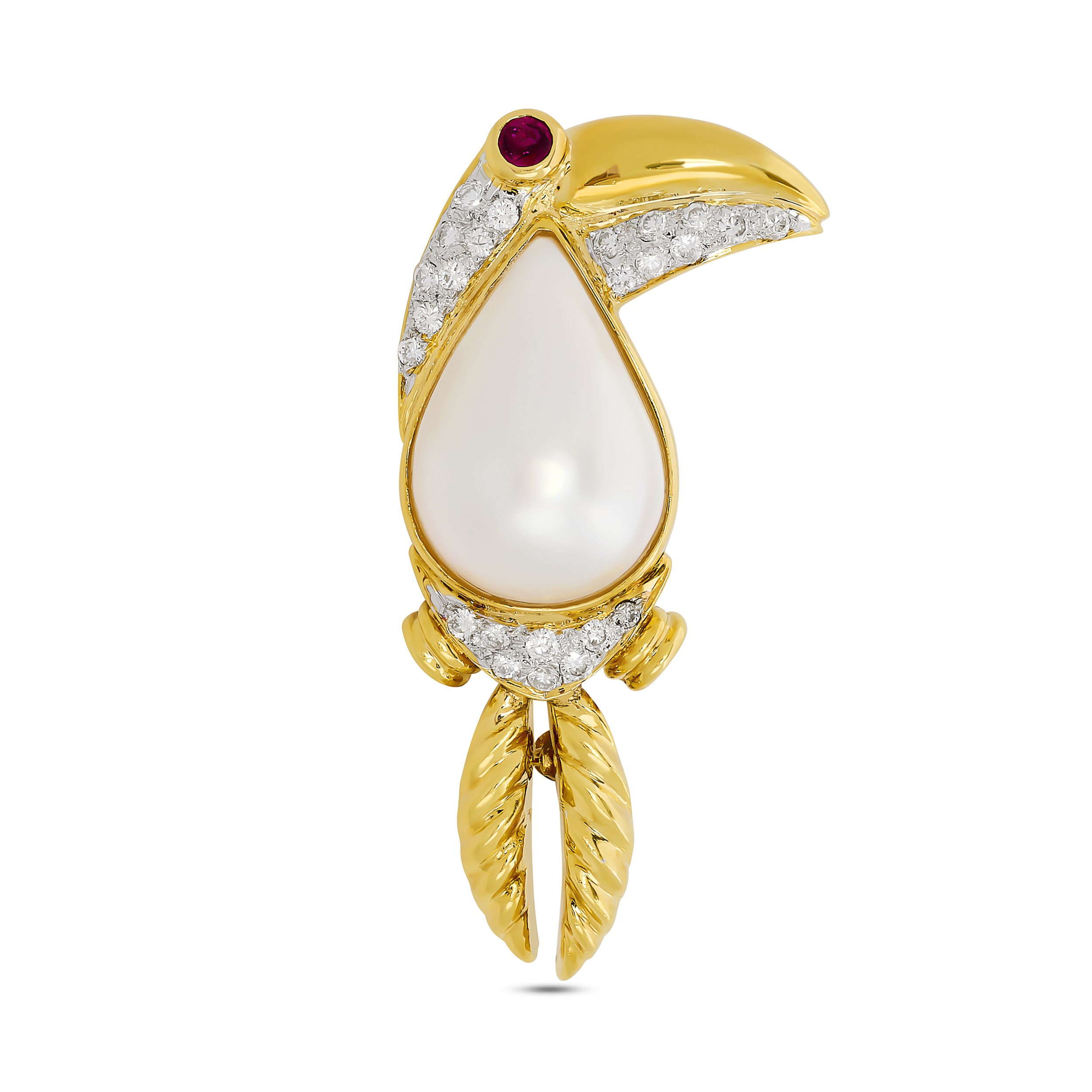 Estate 18K Yellow Gold Mabe Pearl and Diamond Tucan Pin/Pendant