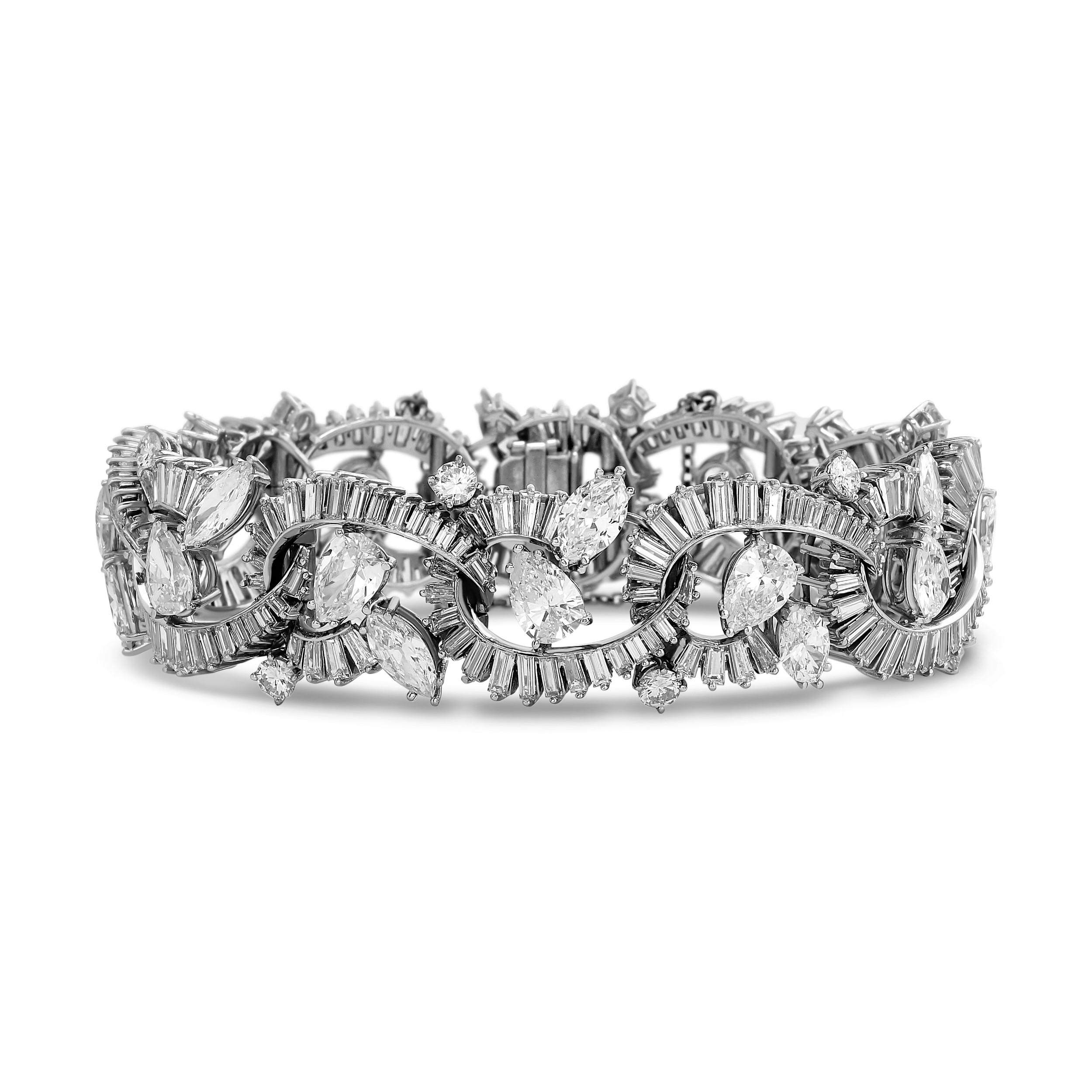 Estate Platinum Mixed Shape Diamond Wave Loop Bracelet
