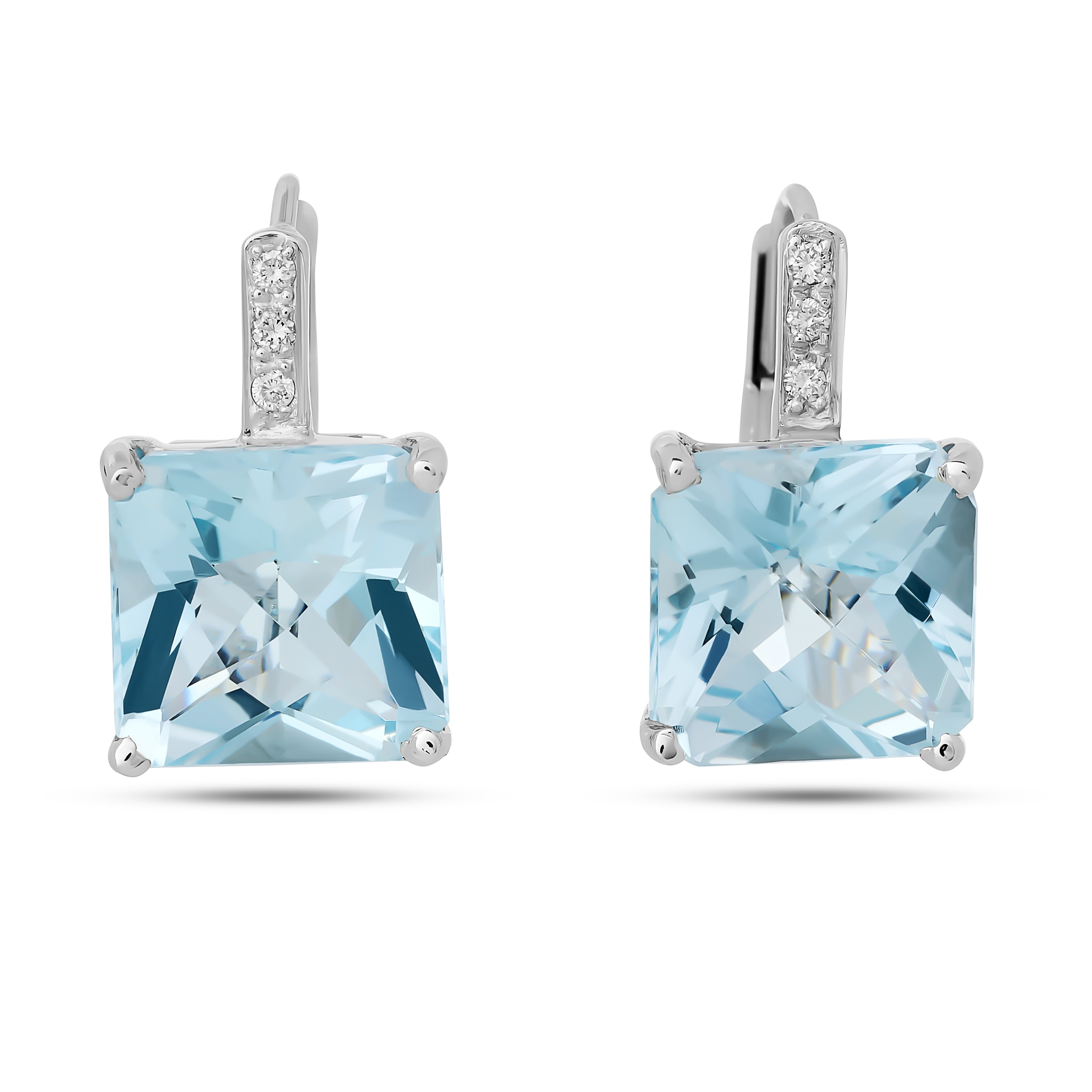 Estate 18K White Gold Blue Topaz & Diamond Leverback Earrings
