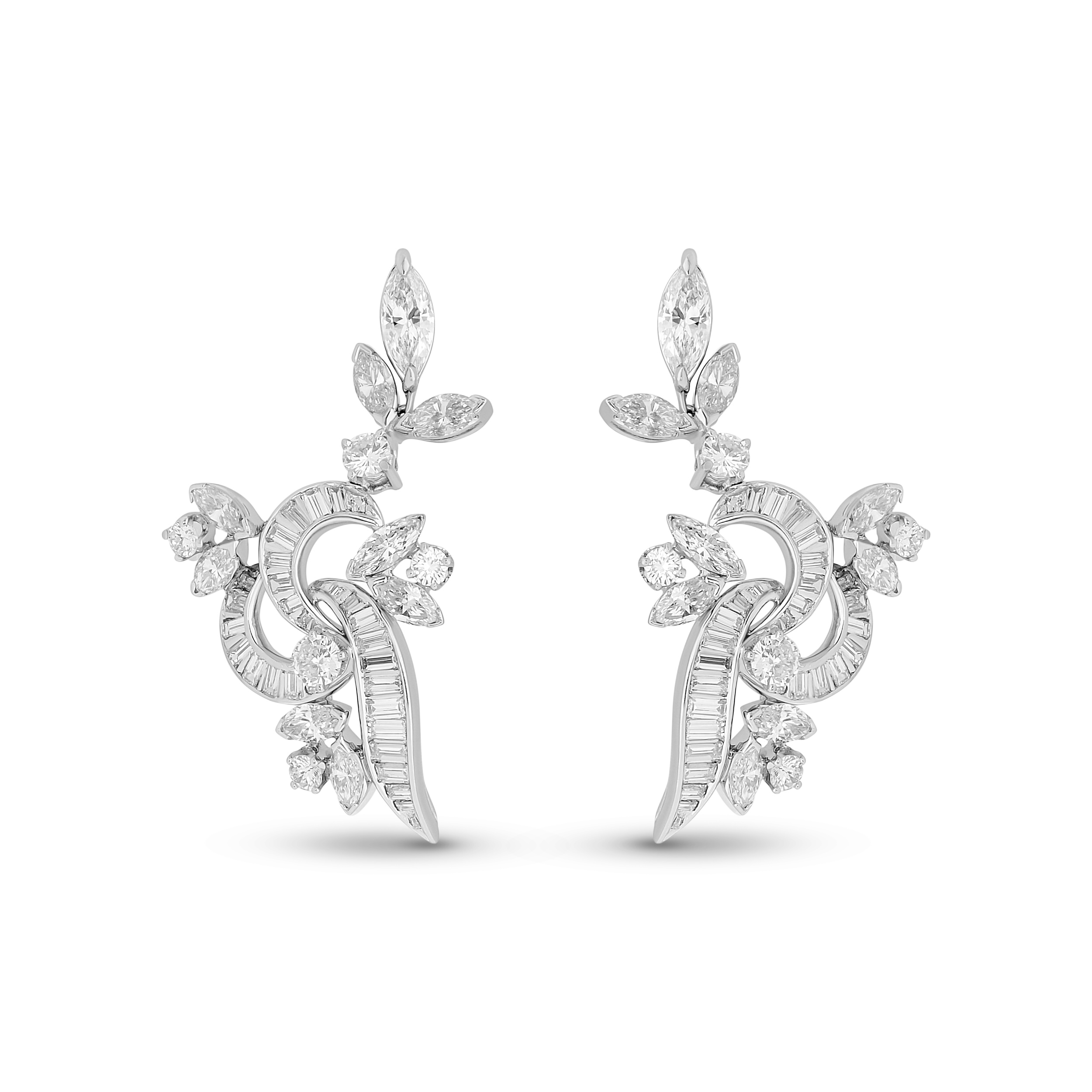 Estate Platinum Diamond Swirl Dangle Earrings