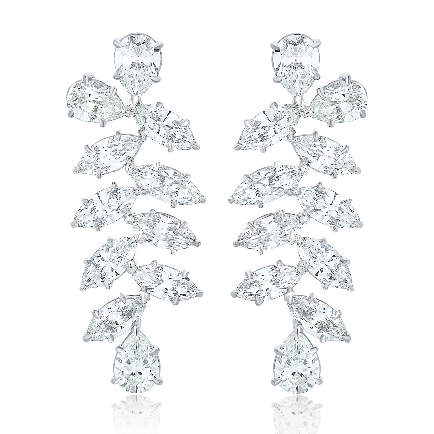 Estate Platinum Diamond Falling Leaf Dangle Earrings