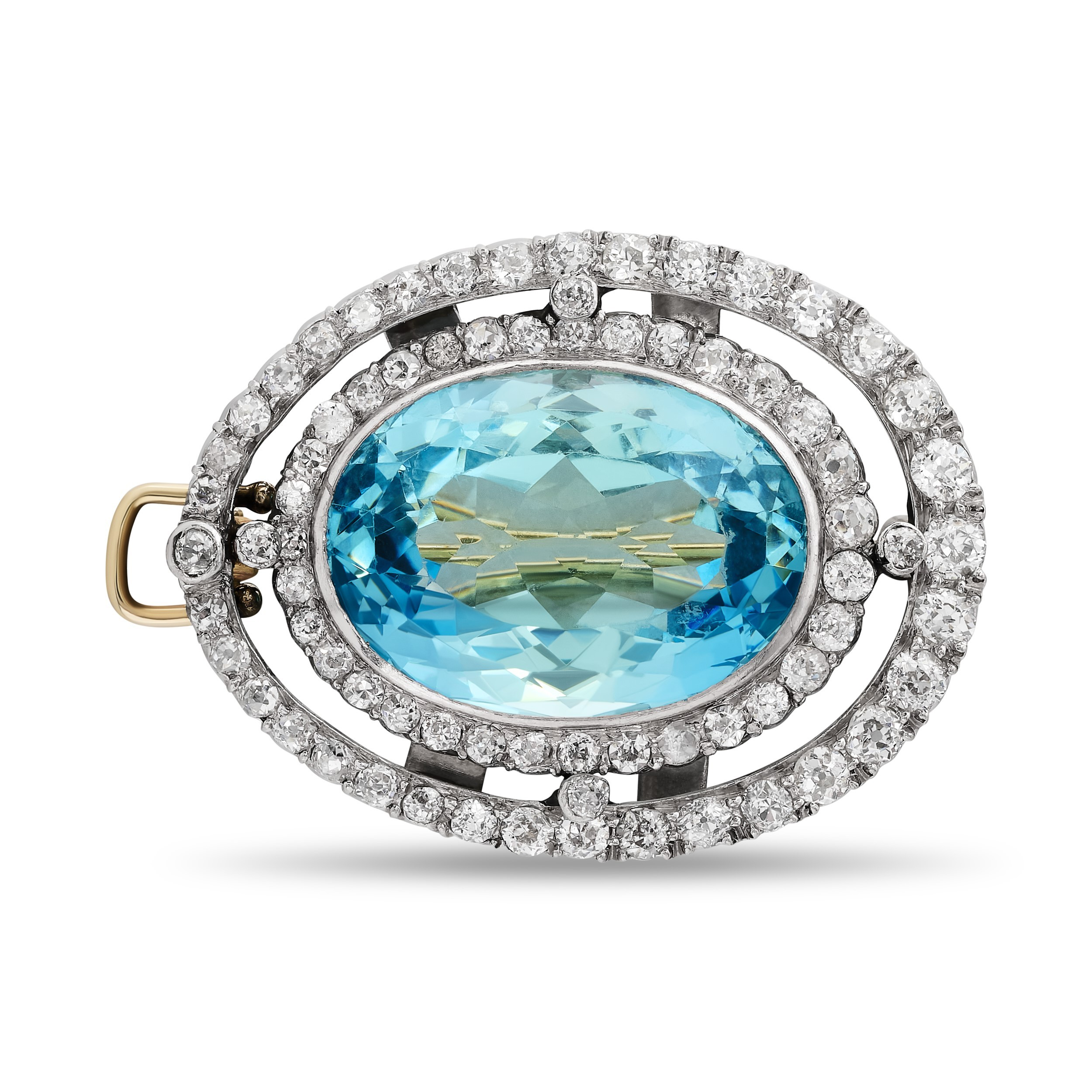 Estate Platinum Aquamarine and Diamond Double-Halo Pin