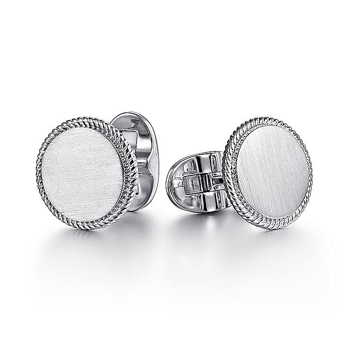 Gabriel & Co. Sterling SIlver Round Cufflinks with Twisted Rope Trim