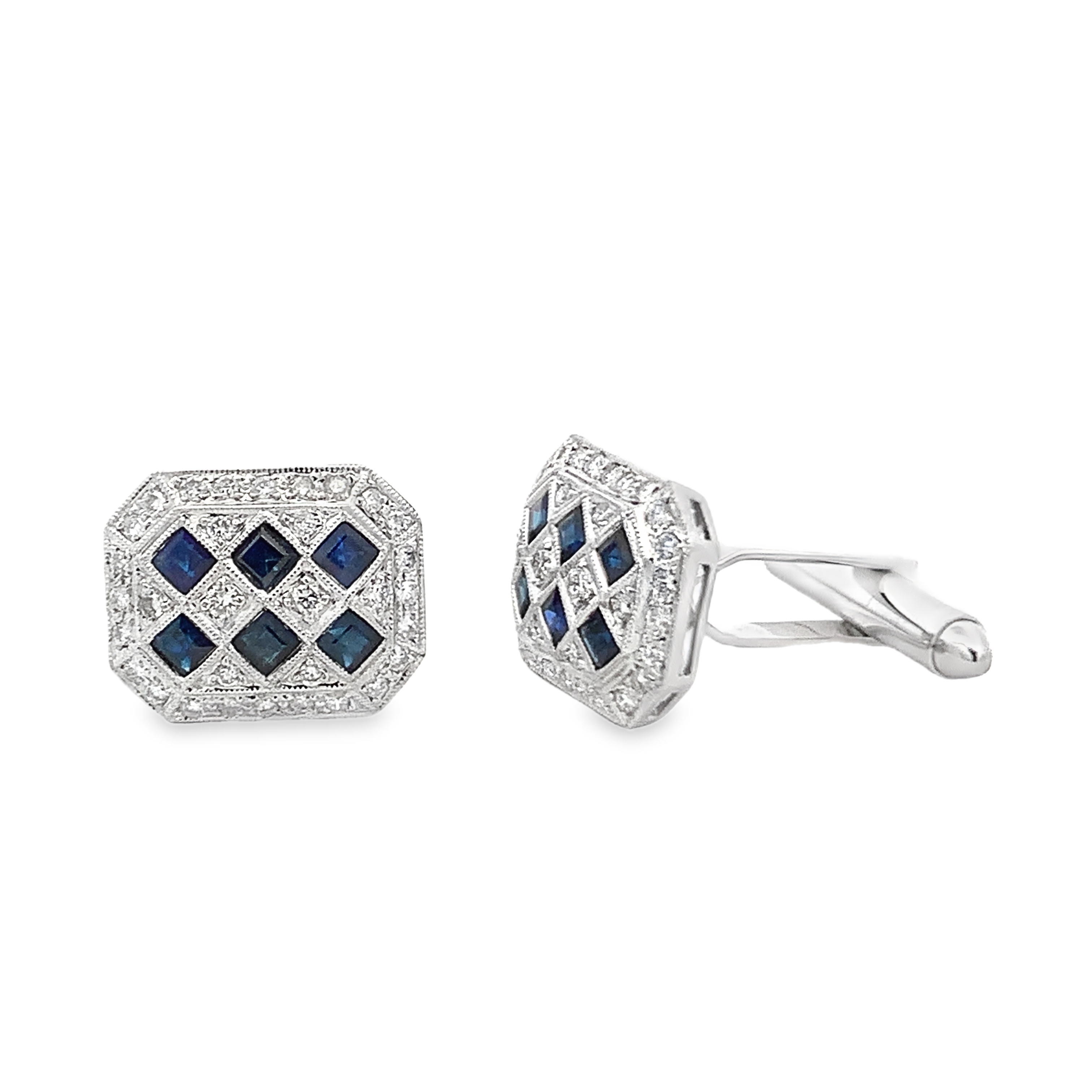 18K White Gold Sapphire & Diamond Cufflinks