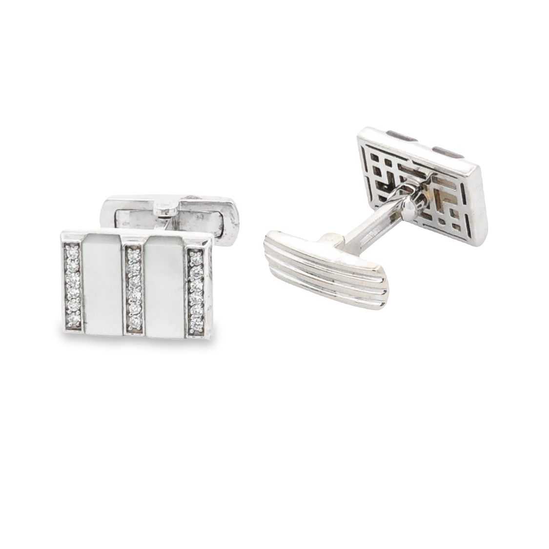 18K White Gold Mother of Pearl & Diamond Cufflinks