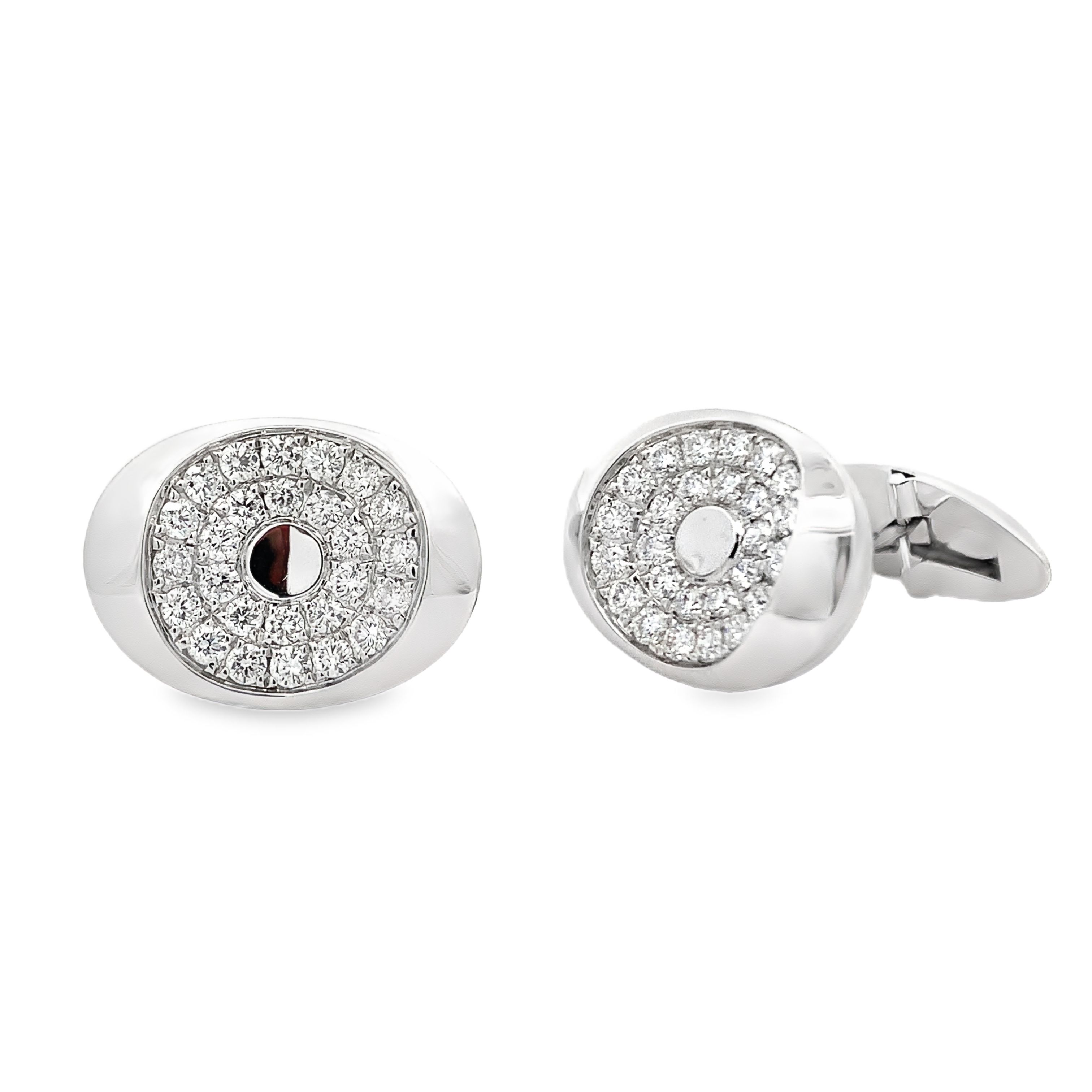 18K White Gold Oval Diamond Cufflinks