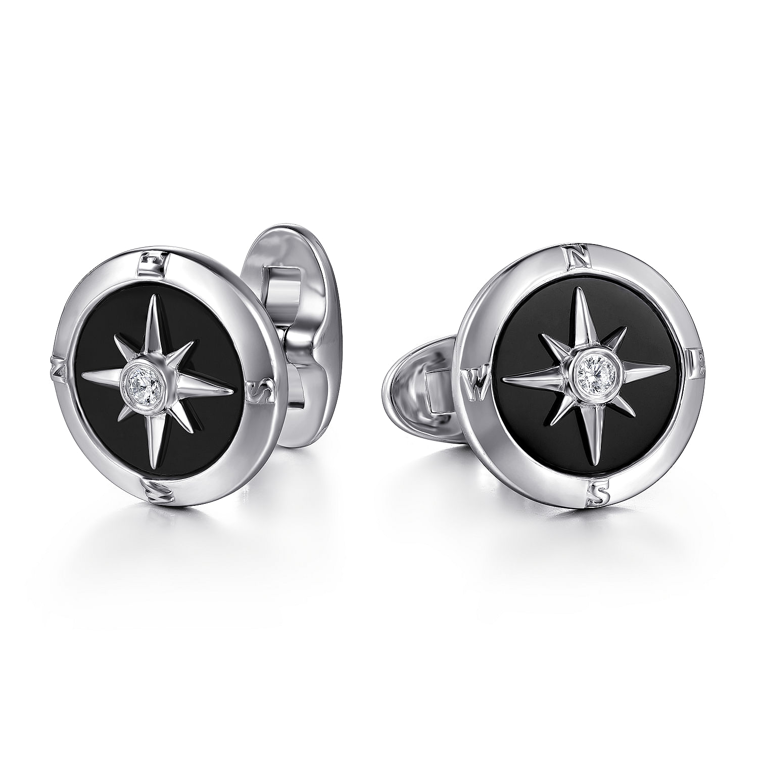Gabriel & Co. Sterling Silver Onyx and Diamond Cufflinks