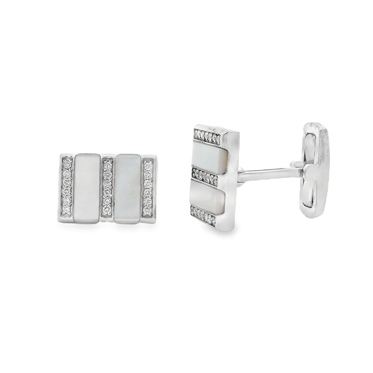 18K White Gold Mother of Pearl and Diamond Cufflinks