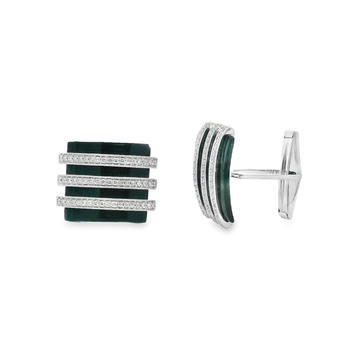 18K White Gold Onyx and Diamond Cufflinks