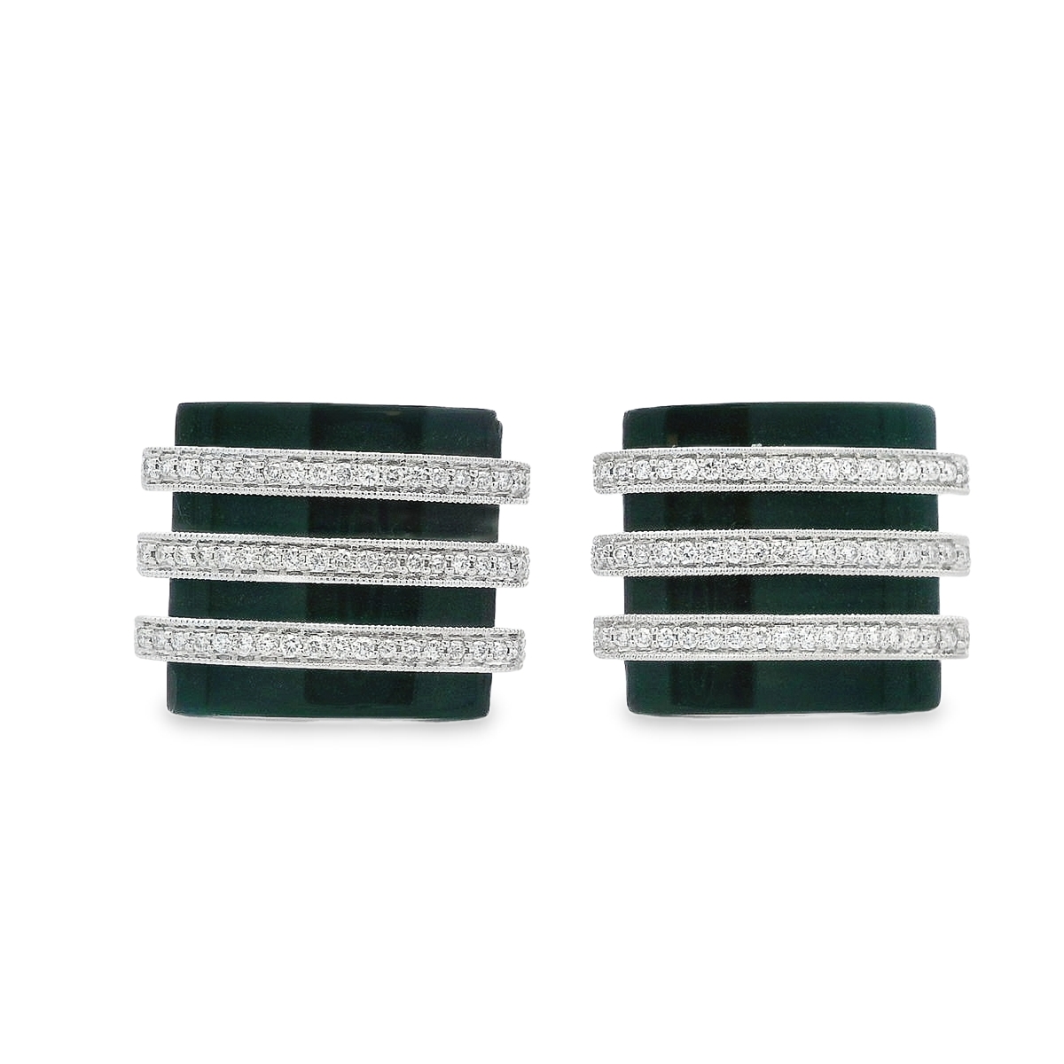 18K White Gold Onyx and Diamond Cufflinks