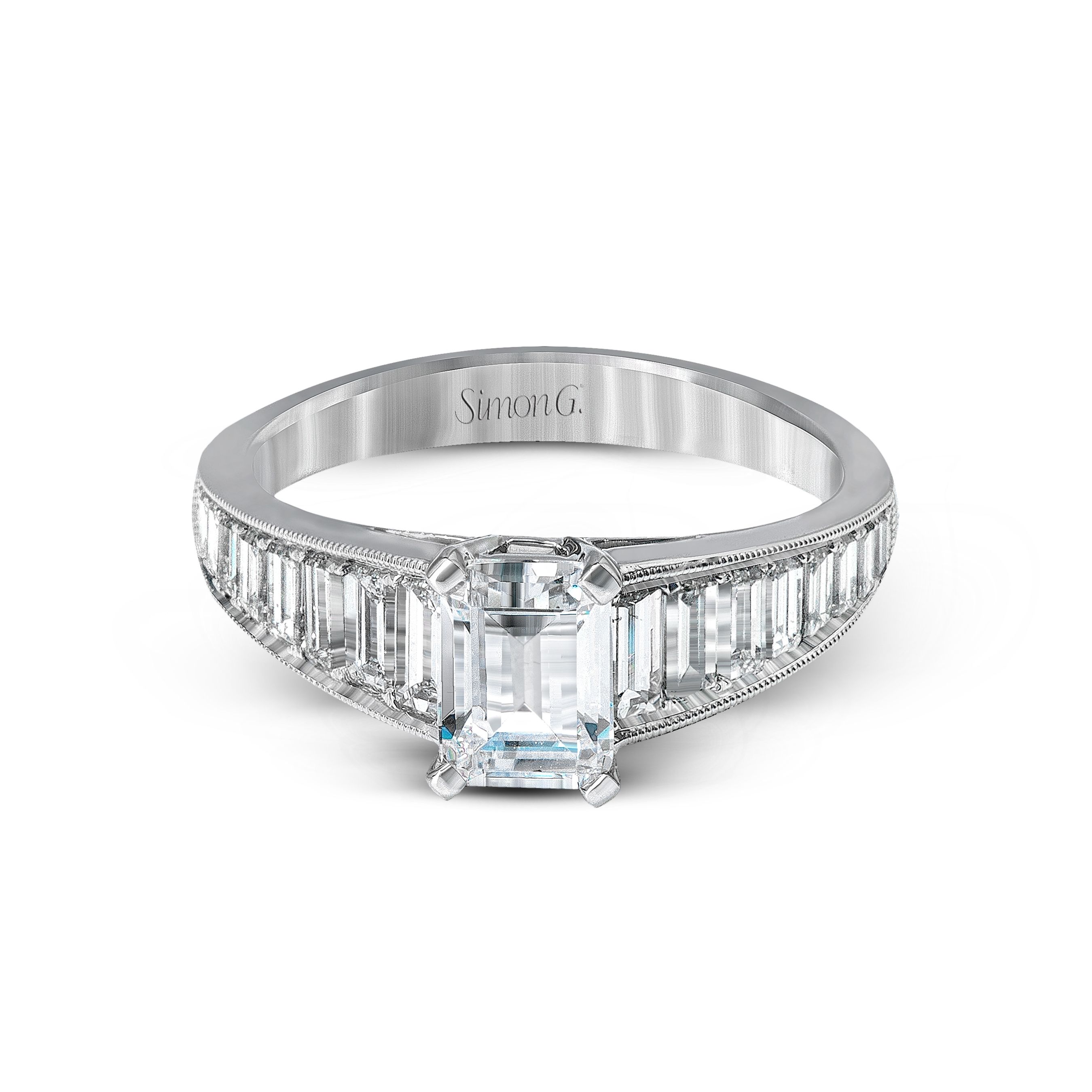MR2393 Vintage Explorer Collection Platinum Emerald Cut Engagement Ring