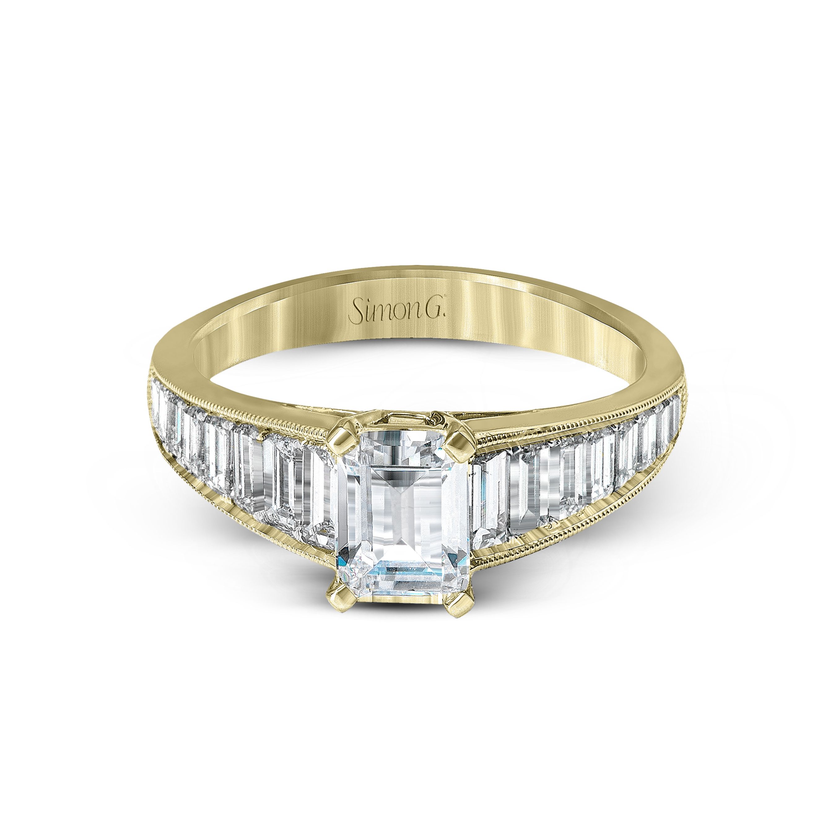 MR2393 Vintage Explorer Collection Platinum Emerald Cut Engagement Ring