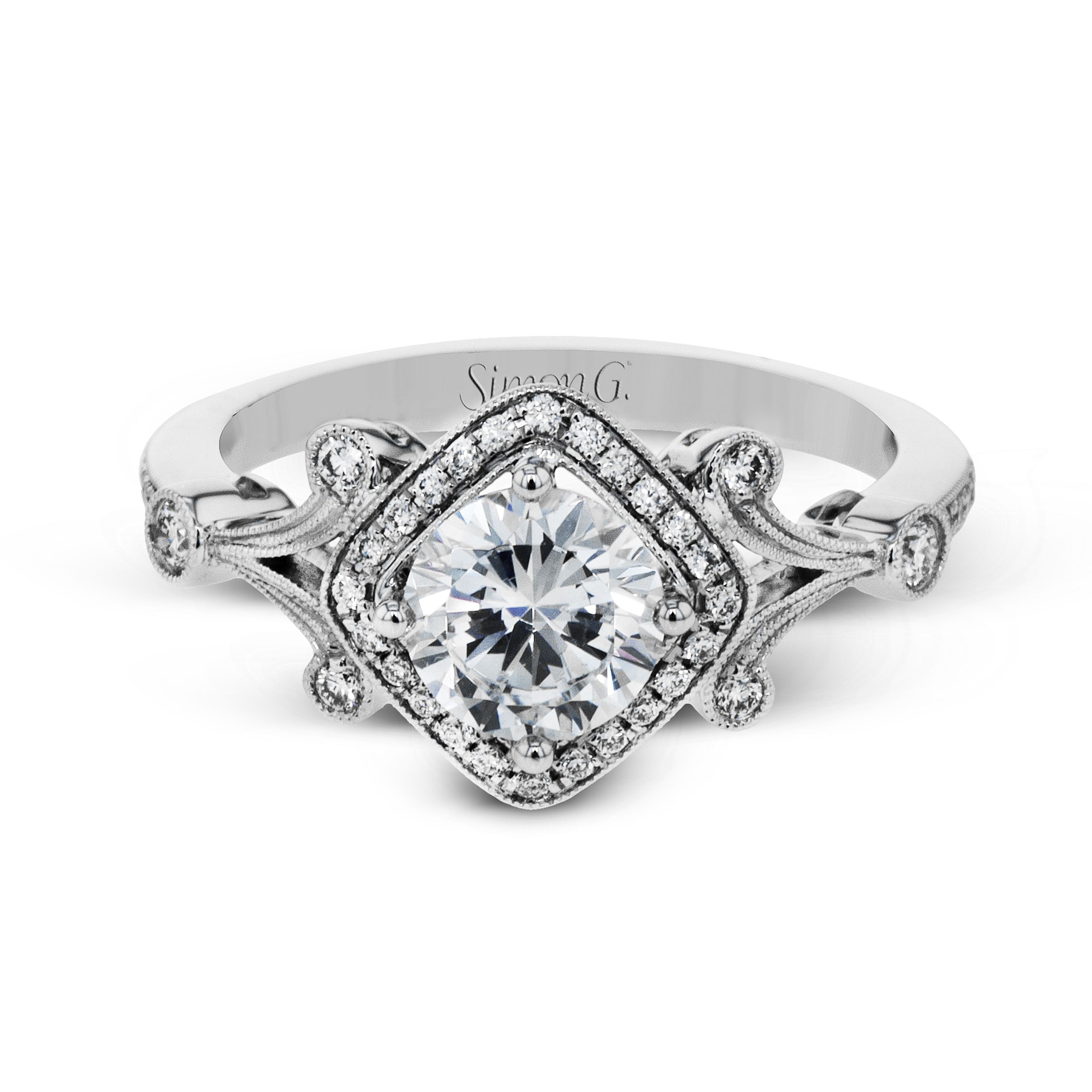 TR656 Vintage Explorer Collection Platinum Round Cut Engagement Ring