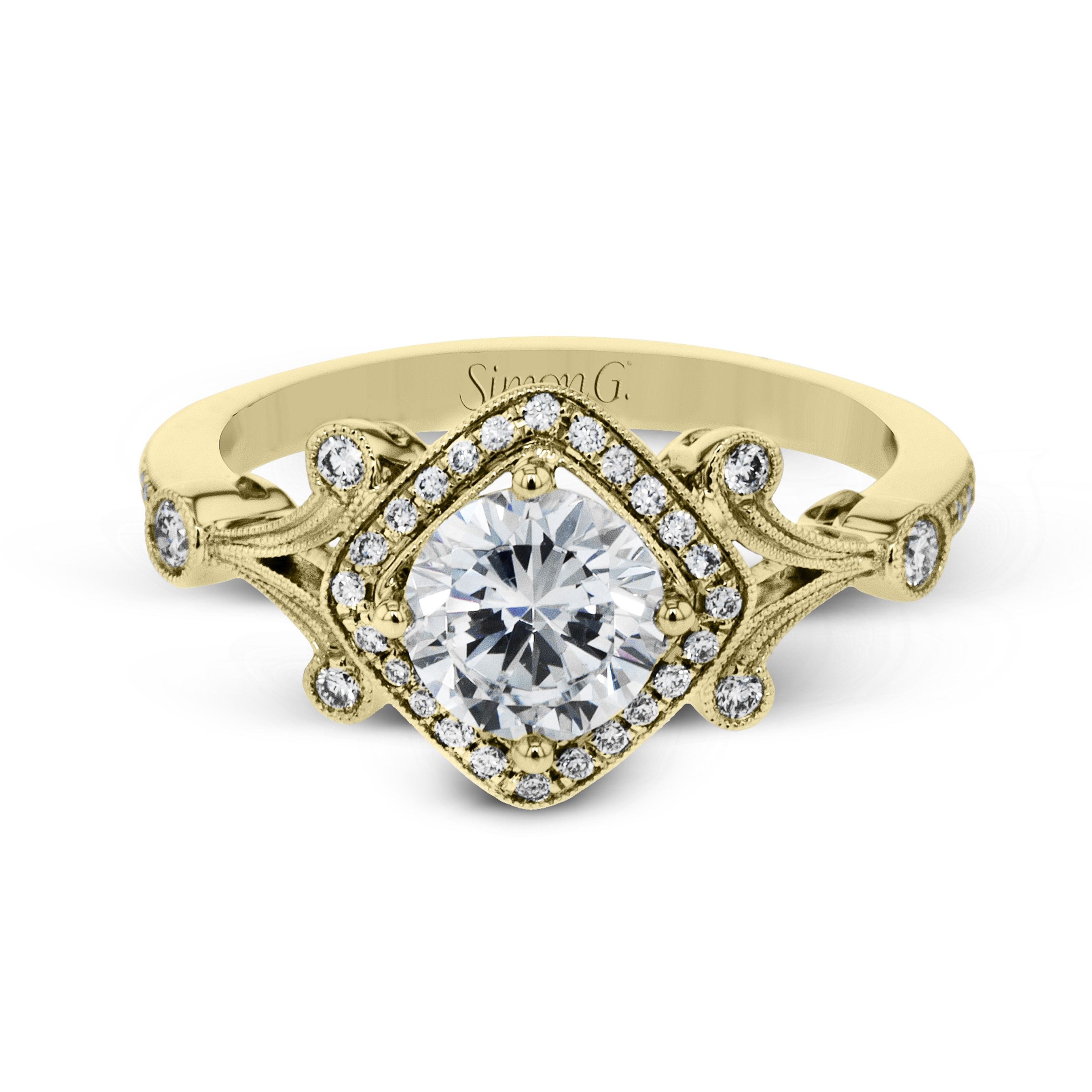TR656 Vintage Explorer Collection Platinum Round Cut Engagement Ring