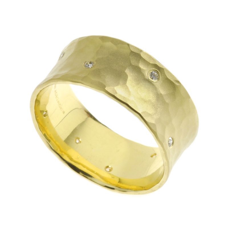 Diamond Gold Hammered Ring