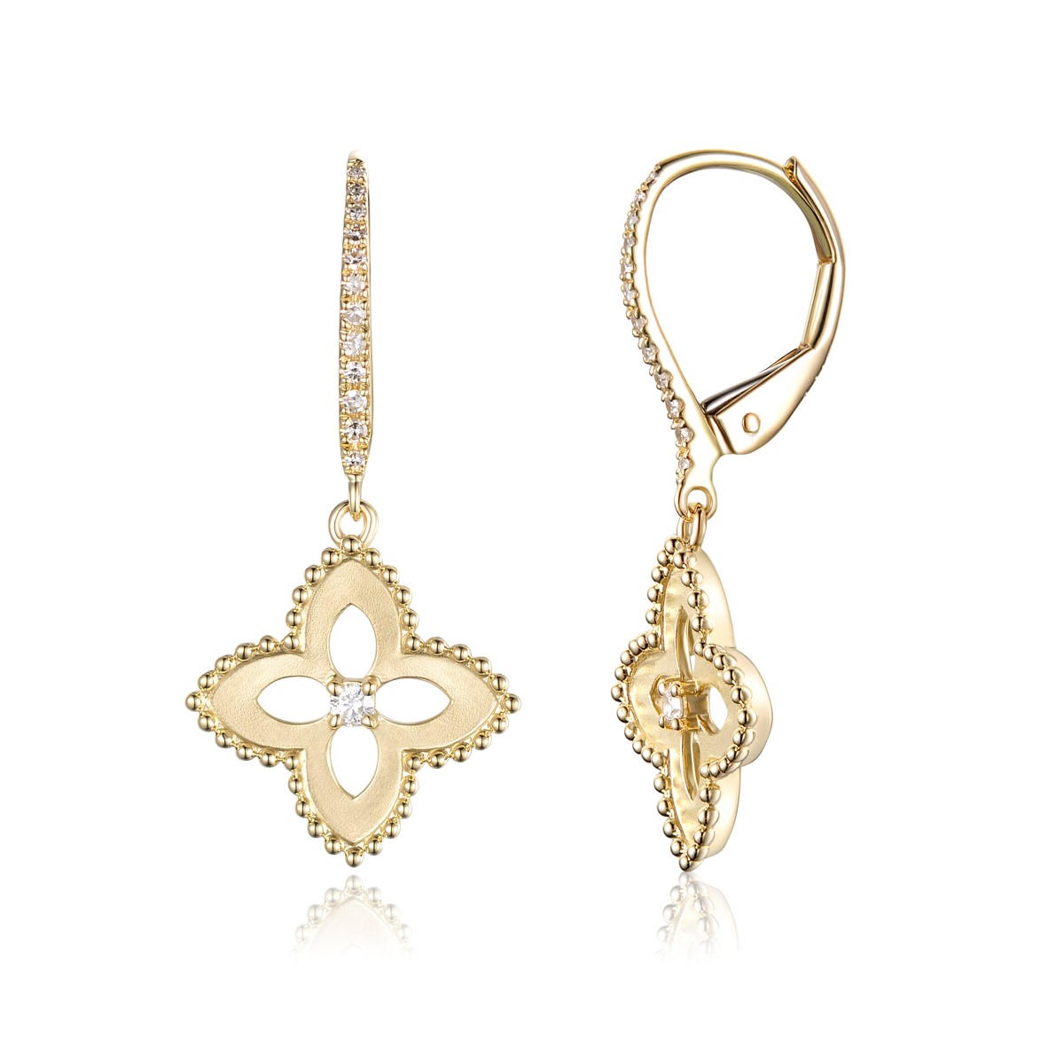 Diamond Clover Dangle Earrings